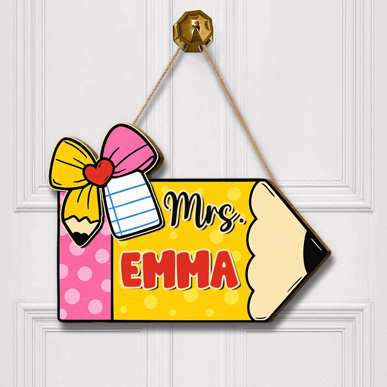 Personalized Pencil Teacher Door Sign – Custom Name Pencil Classroom Sign with Bow, Cute Back to School Decor for Teachers, Educators, Staff