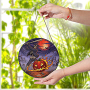 Skeleton Baseball Halloween Suncatcher – Spooky Jack O'Lantern Glass Decor – Gothic Pumpkin Window Art