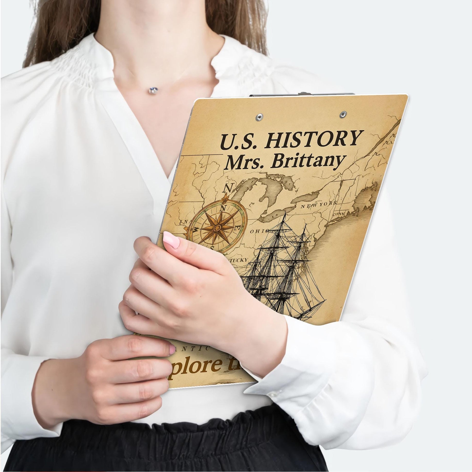 Custom History Teacher Clipboard, U.S. History Theme Clipboard for Teacher, Personalized Classroom Supplies, Explore the Past