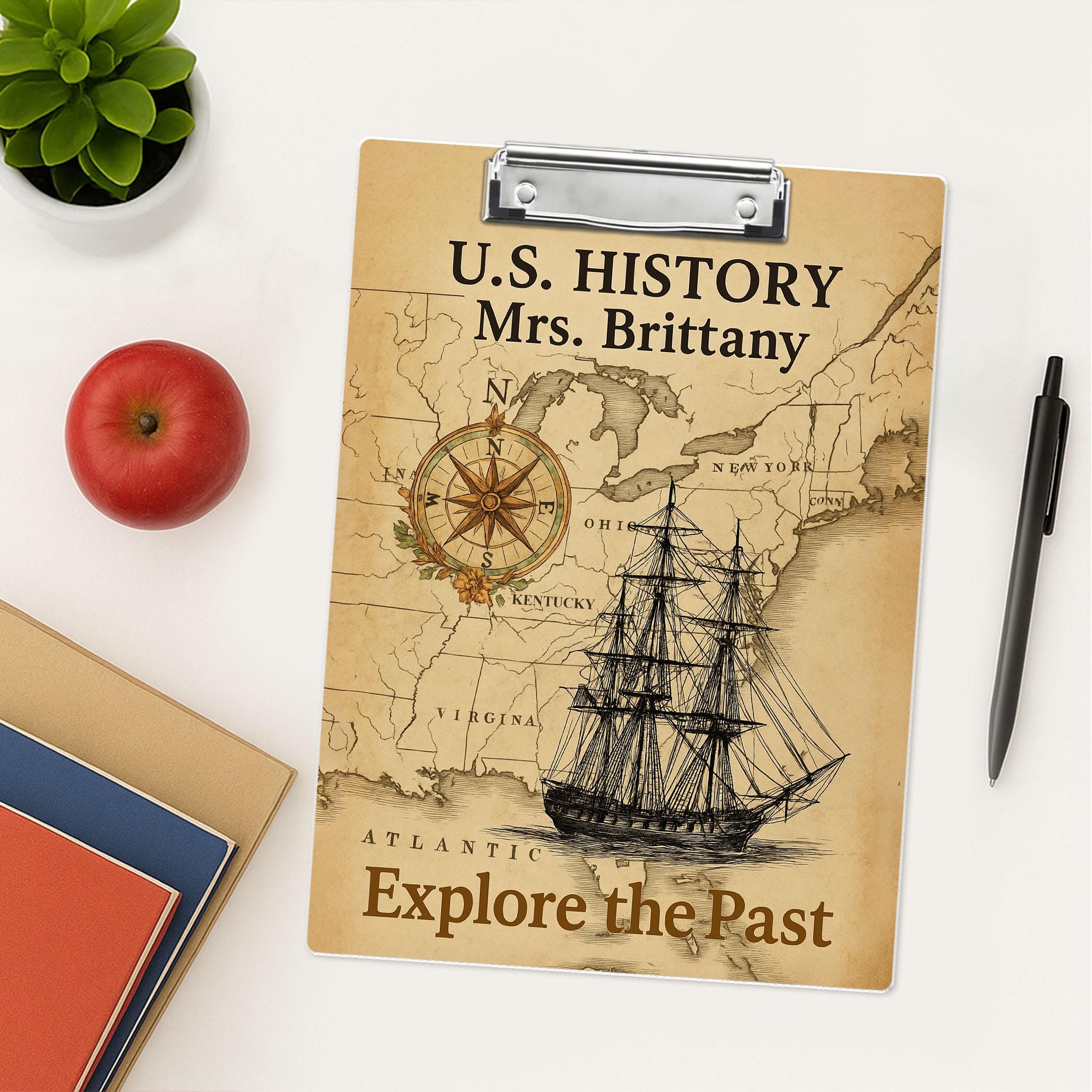 Custom History Teacher Clipboard, U.S. History Theme Clipboard for Teacher, Personalized Classroom Supplies, Explore the Past