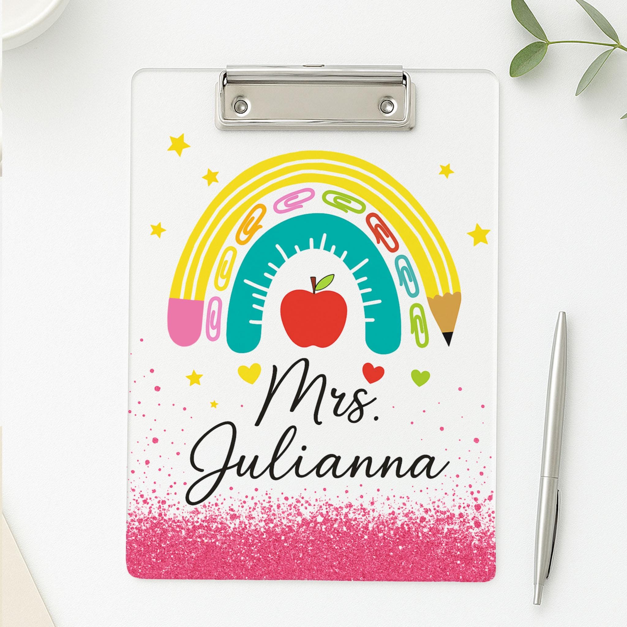 Custom Teacher Clipboard, Teacher Rainbow Clipboard, Back to School Gift, Glitter Classroom Supplies, Cute Teacher Accessory