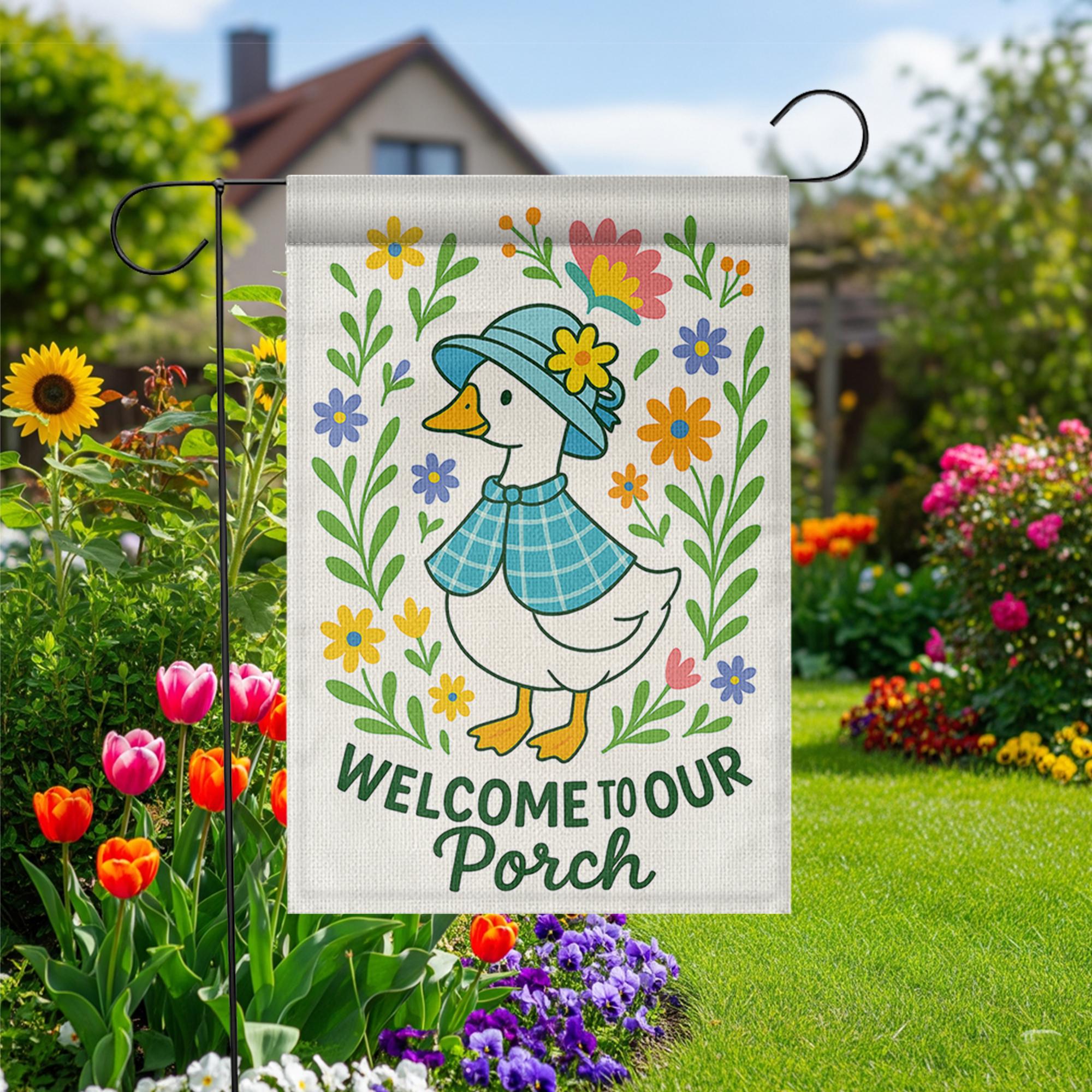 Silly Goose Porch Flag, Welcome to Our Porch Garden Flag, Cute Duck Outdoor Decor, Funny Farmhouse Yard Banner, porch goose mom gift