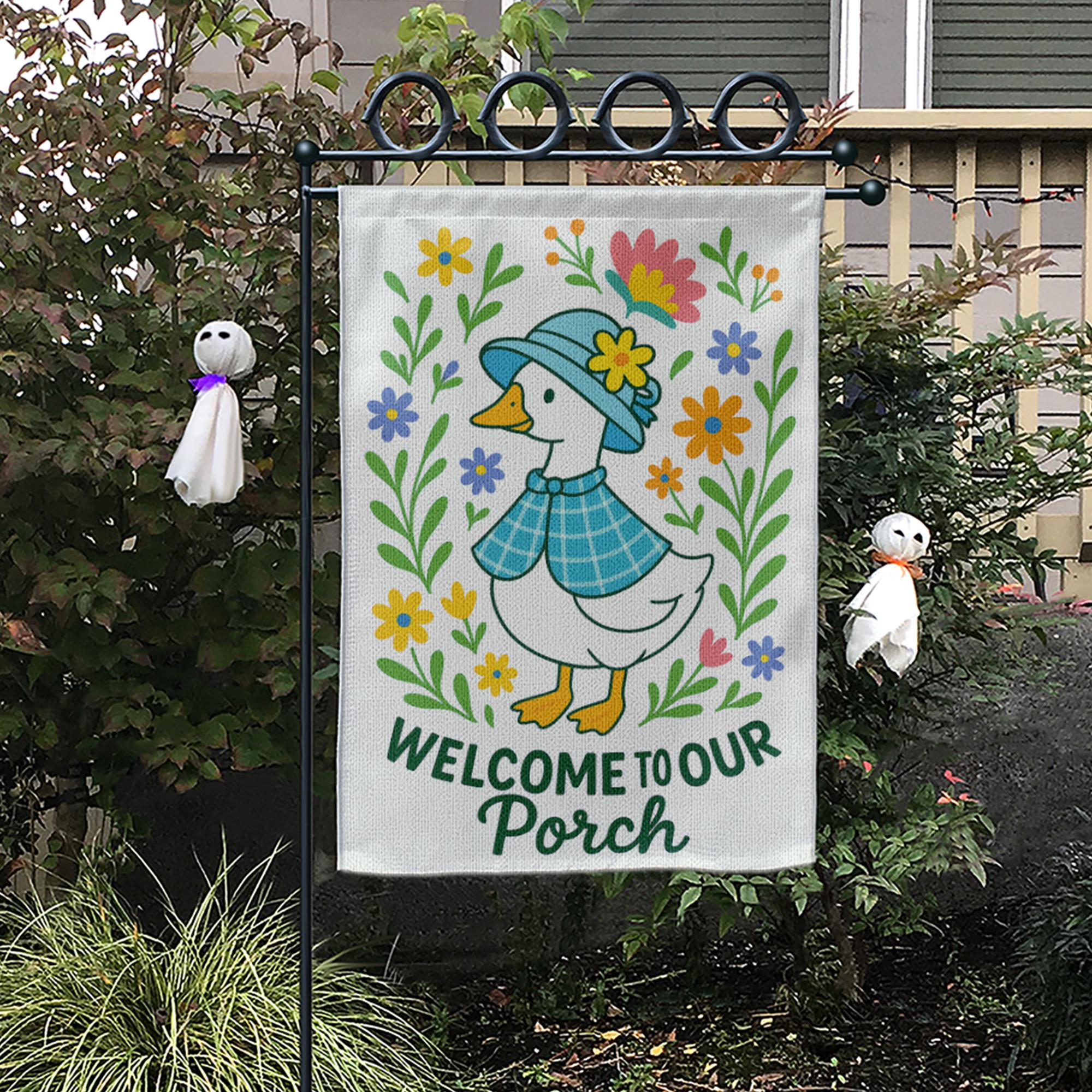 Silly Goose Porch Flag, Welcome to Our Porch Garden Flag, Cute Duck Outdoor Decor, Funny Farmhouse Yard Banner, porch goose mom gift
