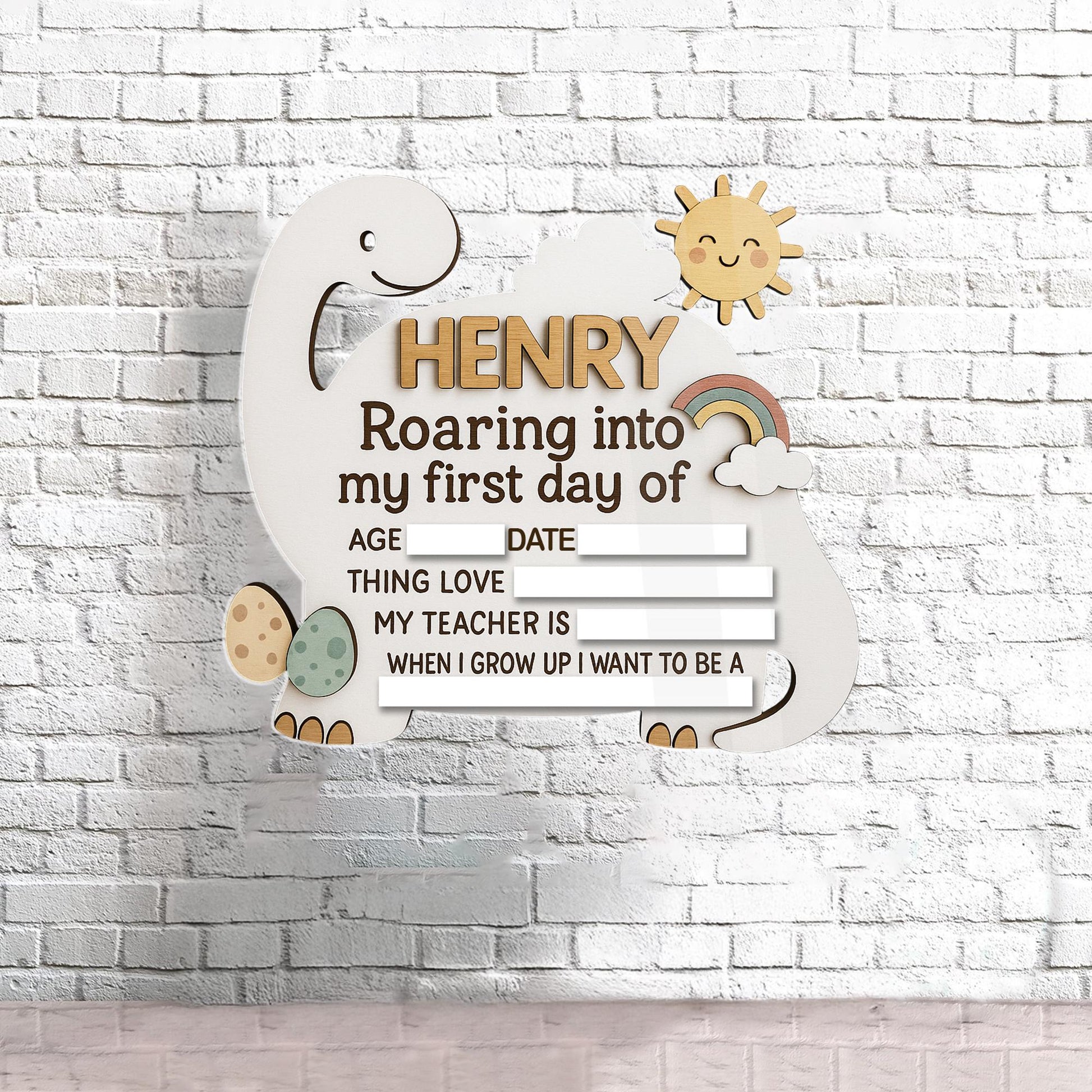 Personalized Dinosaur First Day of School Sign, Reusable Milestone Sign, Roaring Back to School Board, Photo Prop for Preschool,Kindergarten