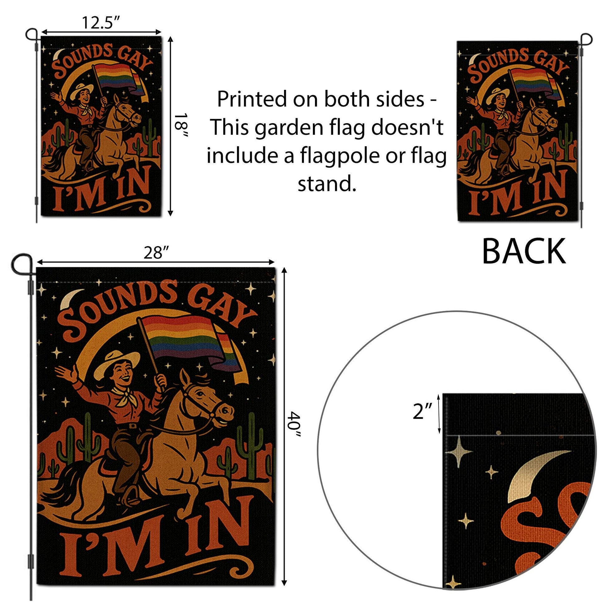 Sounds Gay I'm In Garden Flag – Funny LGBTQ Pride Yard Decor, Retro Cowboy Rainbow Flag, Inclusive Outdoor Sign for Queer Pride