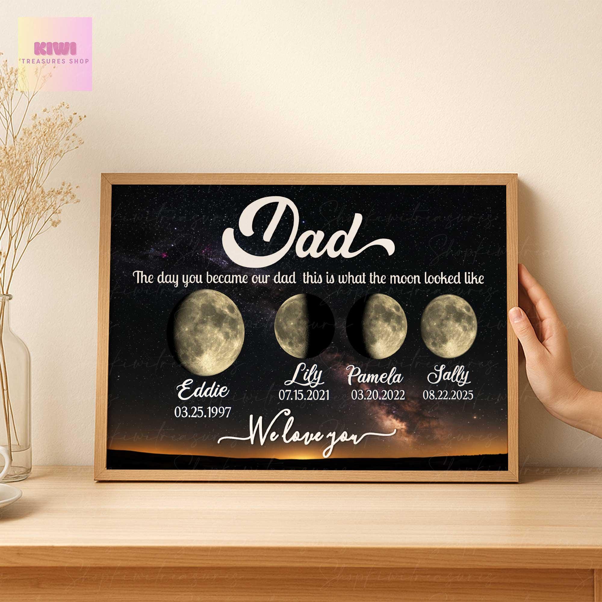 Custom Moon Phase Dad Gift | Personalized  Unframed Poster canvas with Kids' Birthdates | Father’s Day Night Sky Art | We Love You Print