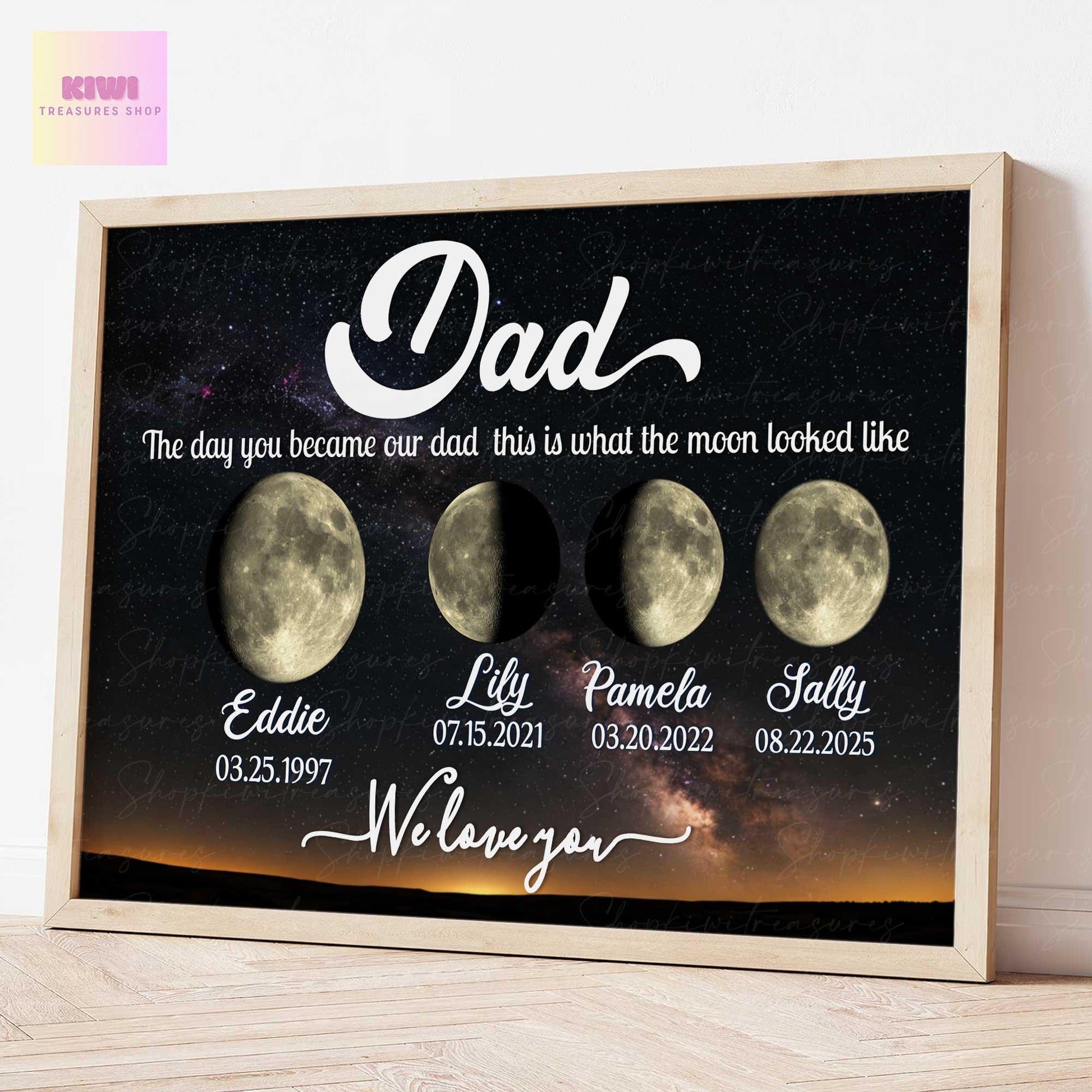 Custom Moon Phase Dad Gift | Personalized  Unframed Poster canvas with Kids' Birthdates | Father’s Day Night Sky Art | We Love You Print