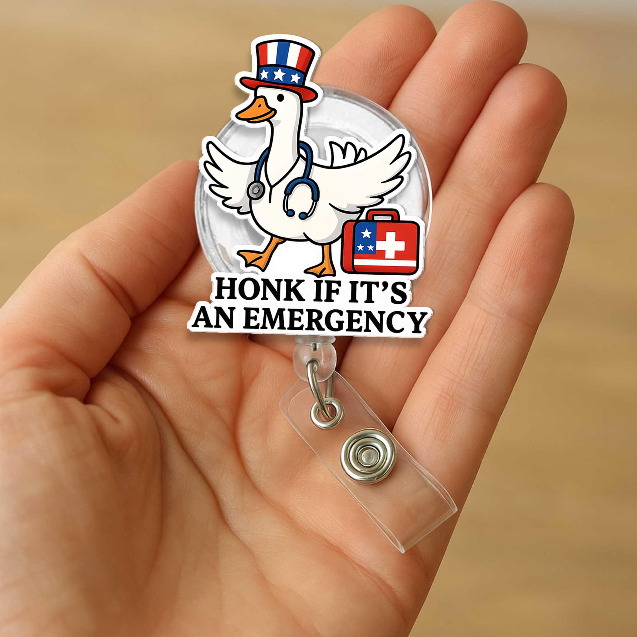 Patriotic Nurse Goose Badge Reel – Funny 4th of July Medical ID Holder, Emergency Honk Clip, Cute Retractable Name Tag for Healthcare Worker