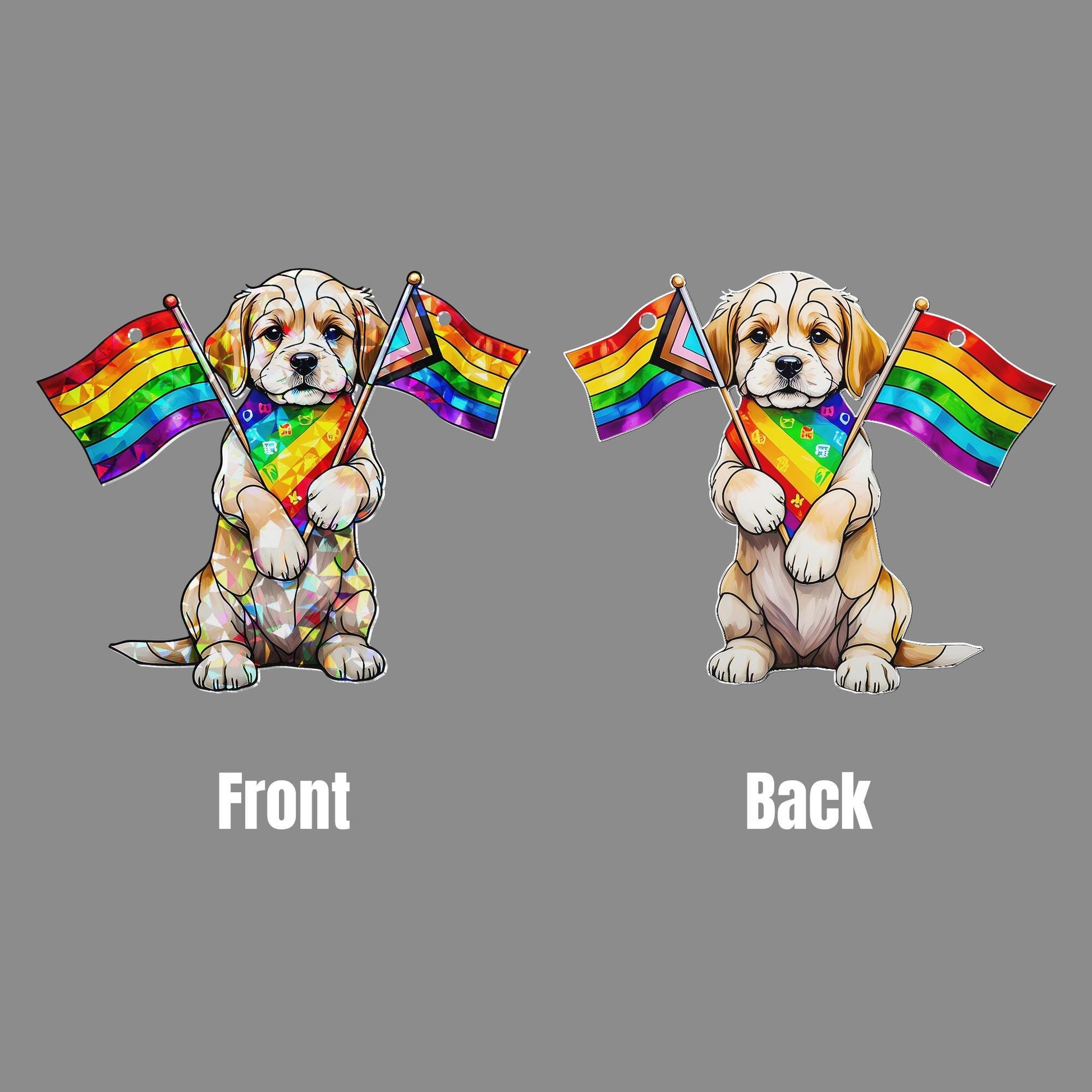 Rainbow Puppy Pride Acrylic Window Hanging – LGBTQ Acrylic Suncatcher – Cute Dog Pride Month Decor – Queer Love Window Ornament