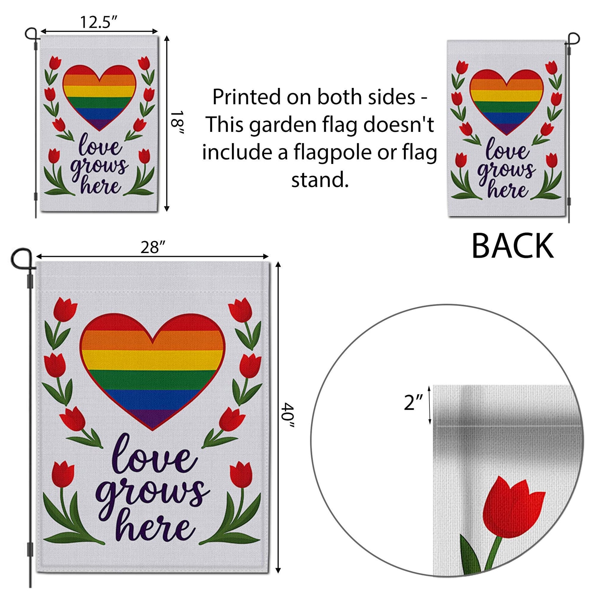 Love Grows Here Garden Flag – Rainbow Heart LGBTQ Yard Decor – Pride Month Outdoor Decoration – Inclusive Equality Lawn Banner