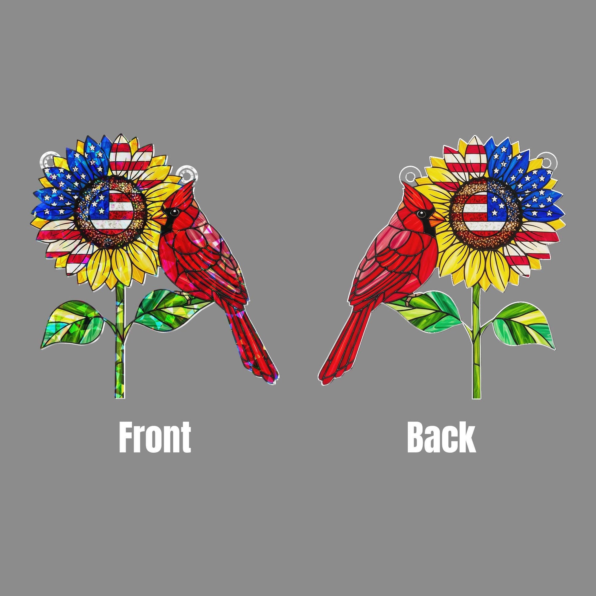 Patriotic Cardinal Sunflower Hologram Decor, USA Holographic Window Decor, 4th of July Hanging Ornament, Red Bird Memorial Gift