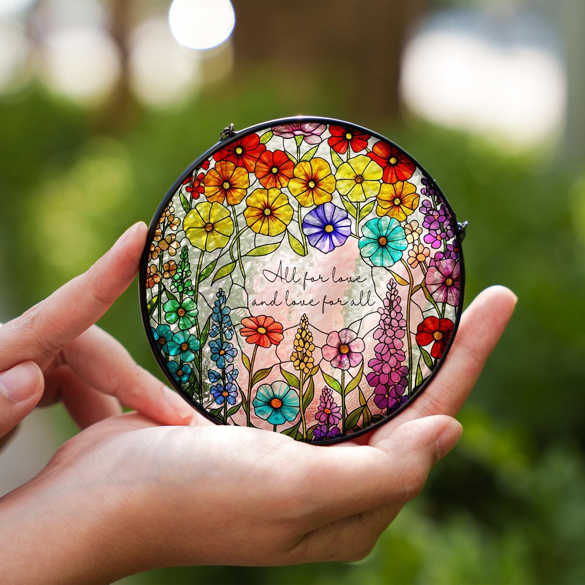 LGBT Wildflower Glass Suncatcher – Rainbow Pride Window Decor – fauxed Stained Glass Sun Catcher – LGBTQ Gift – Colorful Floral Home Decor