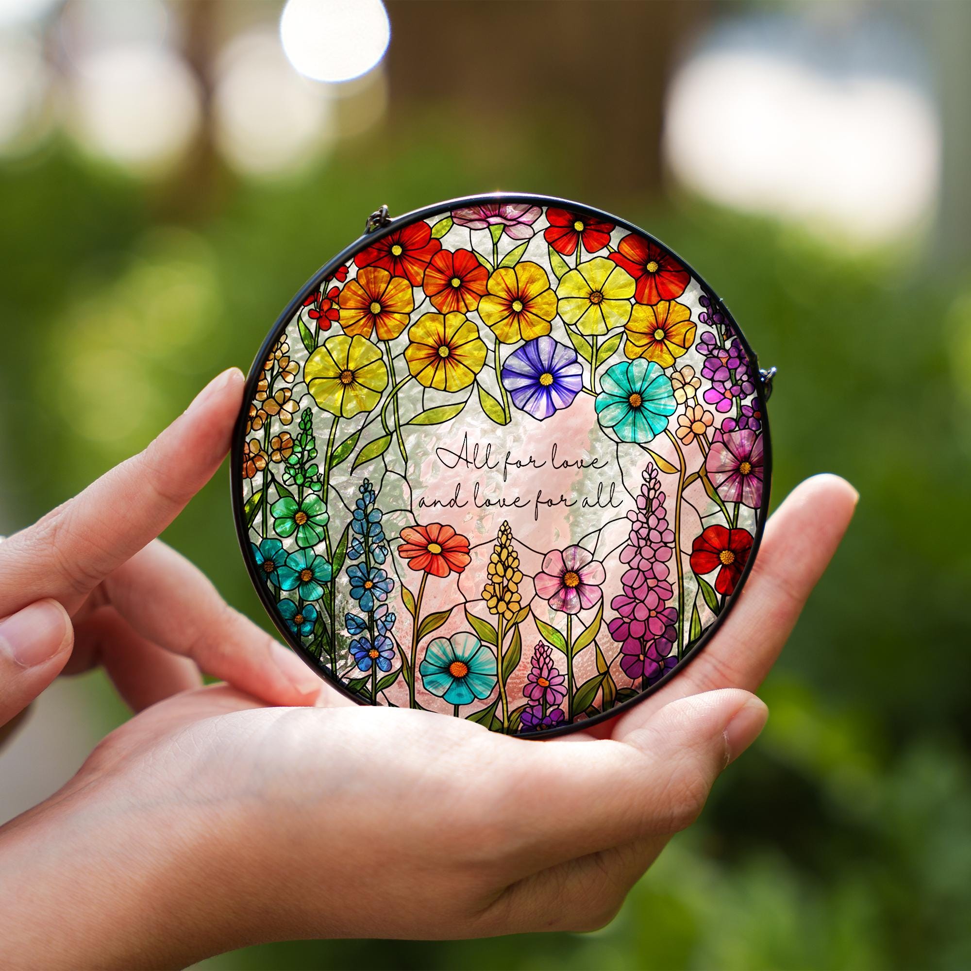 LGBT Wildflower Glass Suncatcher – Rainbow Pride Window Decor – fauxed Stained Glass Sun Catcher – LGBTQ Gift – Colorful Floral Home Decor