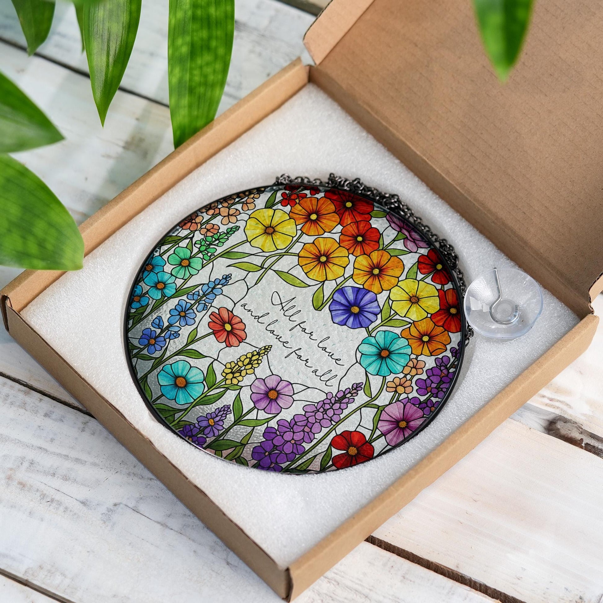 LGBT Wildflower Glass Suncatcher – Rainbow Pride Window Decor – fauxed Stained Glass Sun Catcher – LGBTQ Gift – Colorful Floral Home Decor