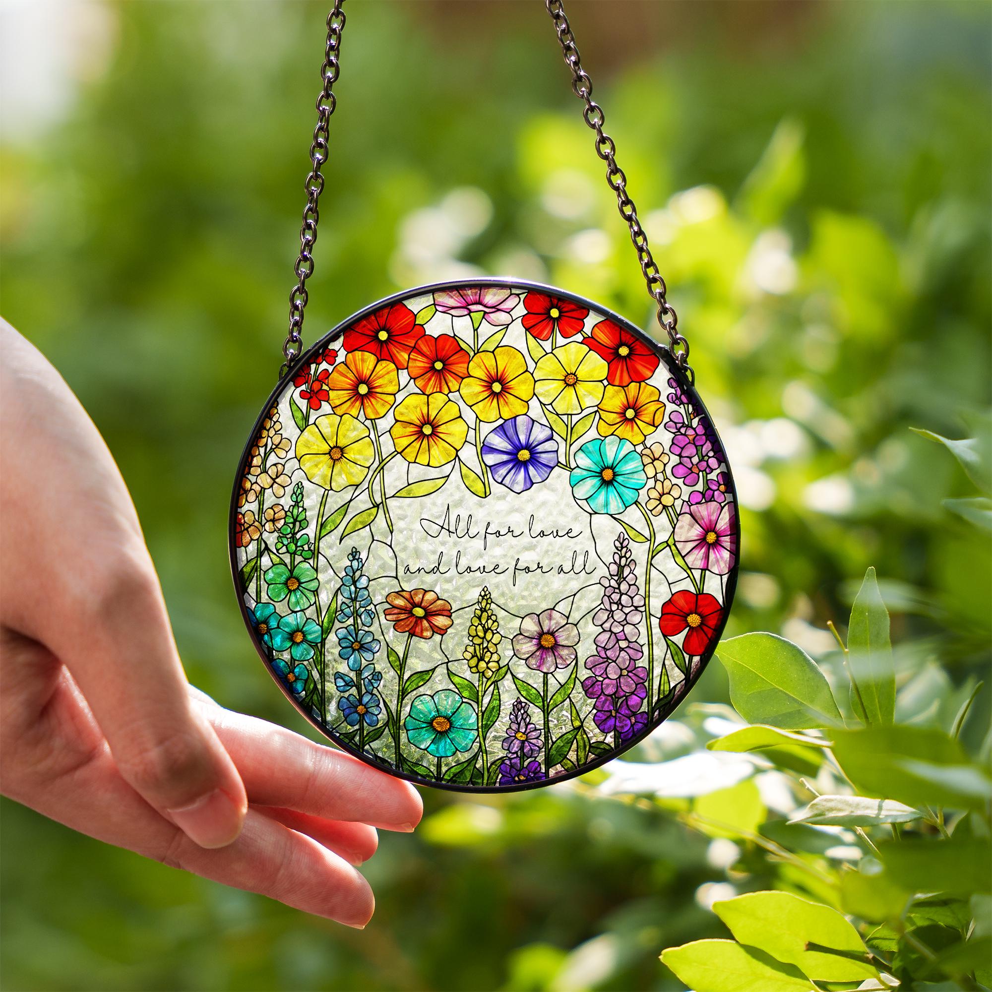 LGBT Wildflower Glass Suncatcher – Rainbow Pride Window Decor – fauxed Stained Glass Sun Catcher – LGBTQ Gift – Colorful Floral Home Decor