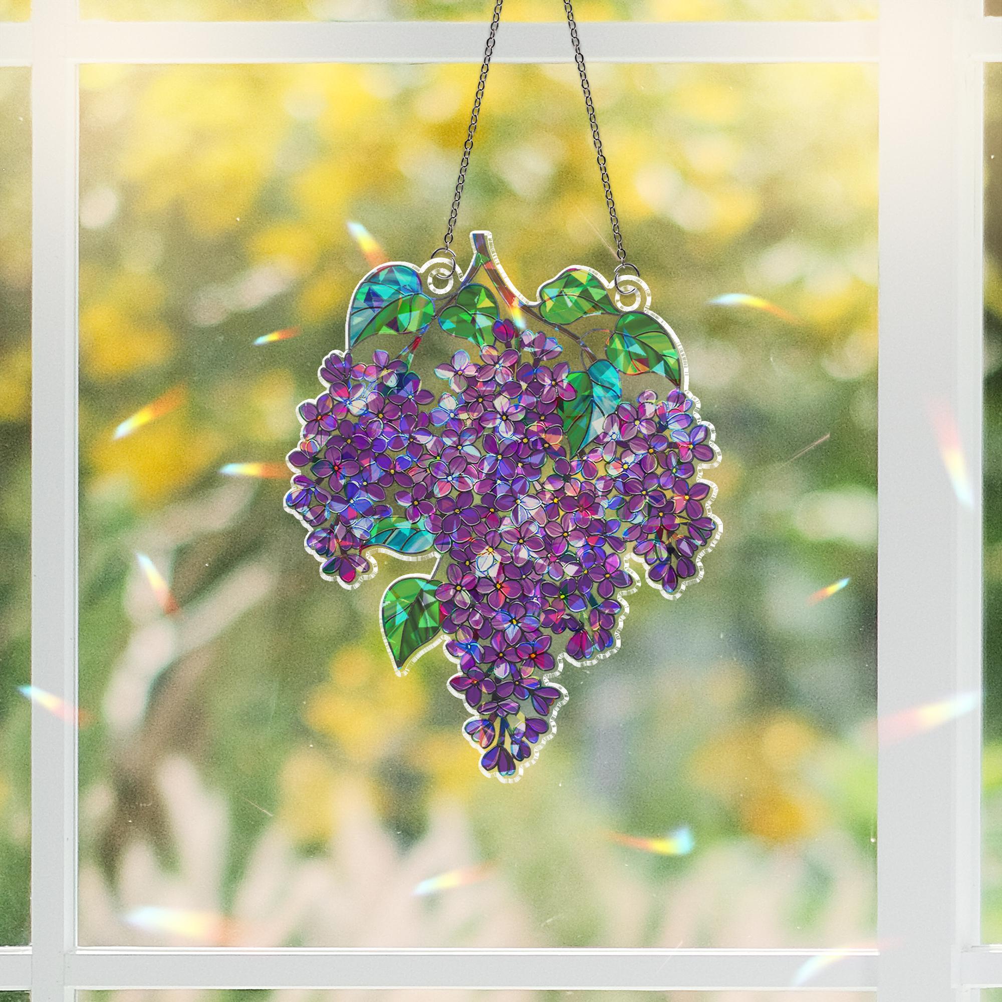 Holographic Purple Lilac Acrylic Suncatcher | Iridescent Window Hanging | Fauxed Stained Glass Decor | Boho Sun Catcher Gift