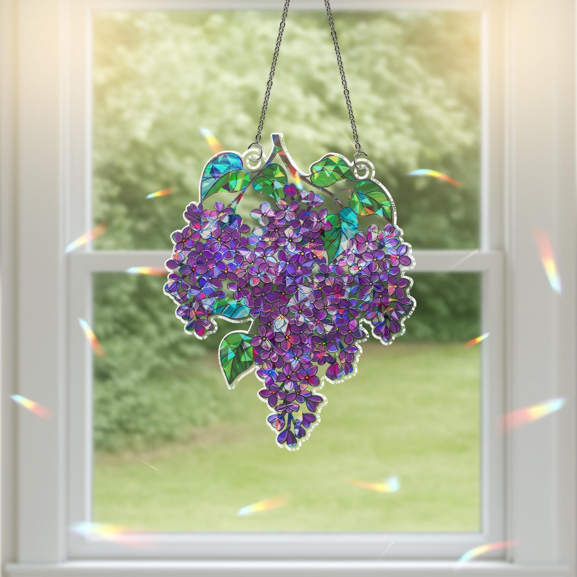 Holographic Purple Lilac Acrylic Suncatcher | Iridescent Window Hanging | Fauxed Stained Glass Decor | Boho Sun Catcher Gift