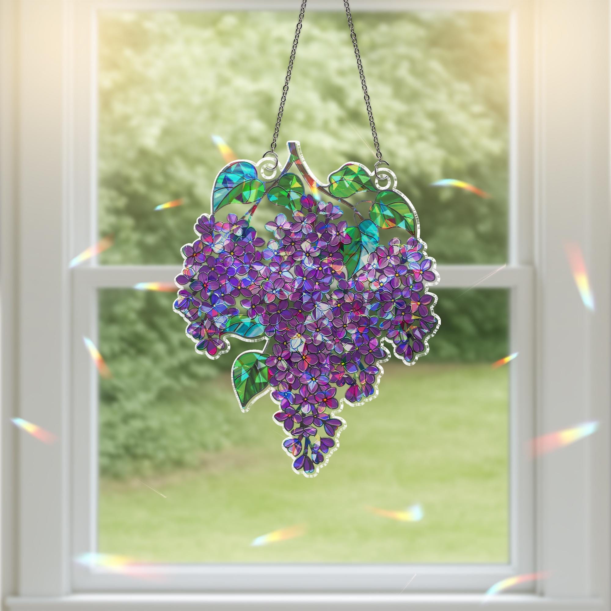 Holographic Purple Lilac Acrylic Suncatcher | Iridescent Window Hanging | Fauxed Stained Glass Decor | Boho Sun Catcher Gift