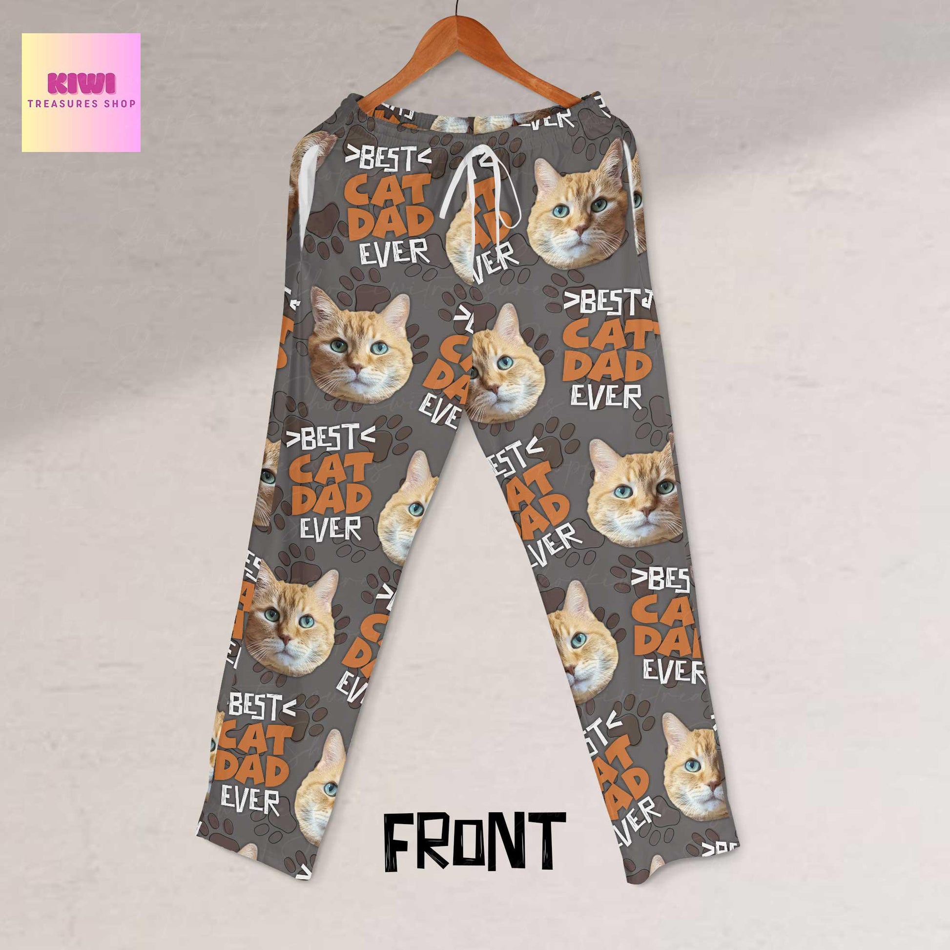 Best Cat Dad Ever Pajama Pants – Custom Cat Face Lounge Pants for Him, Funny Cat Lover Gift, Personalized Unisex Sleepwear for Pet Dads