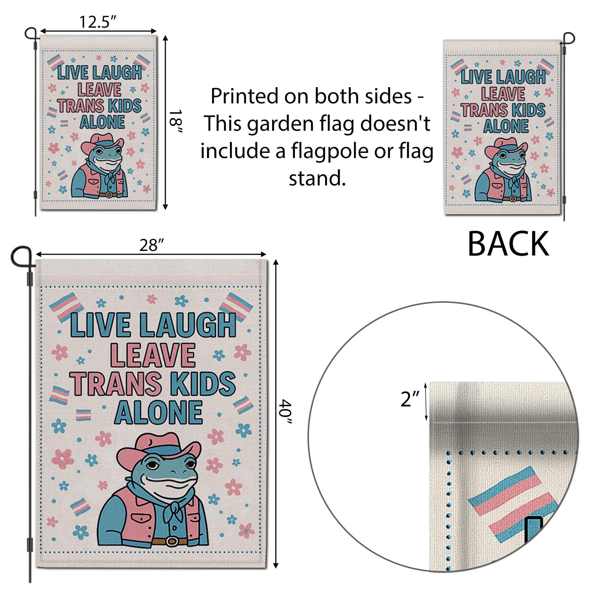 Live Laugh Leave Trans Kids Alone Flag – Trans Pride Garden Flag – LGBTQ+ Yard Decor for Pride Month, Advocacy & Support