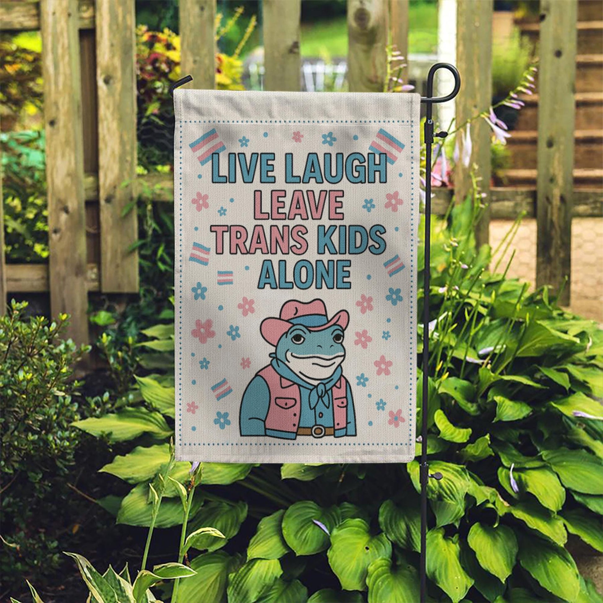 Live Laugh Leave Trans Kids Alone Flag – Trans Pride Garden Flag – LGBTQ+ Yard Decor for Pride Month, Advocacy & Support