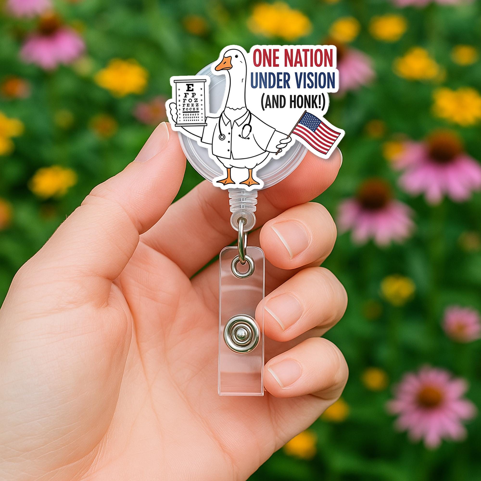 Funny Optometrist Badge Reel, Goose Eye Doctor ID Clip, Patriotic Vision Badge Holder, One Nation Under Vision Badge, Patriotic Eye Doctor