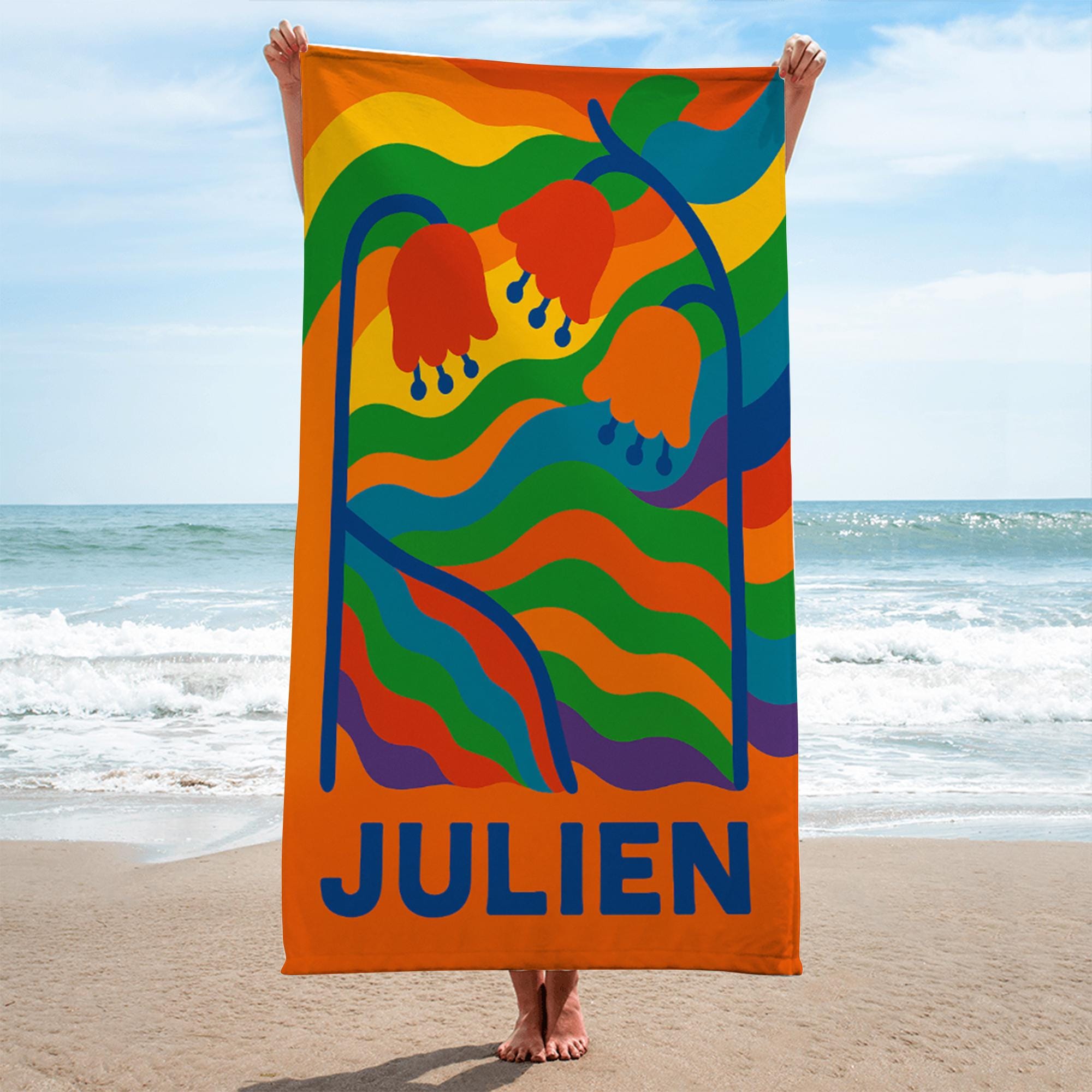 Custom LGBTQ Pride Beach Towel – Personalized Rainbow Name Towel, Colorful Summer Gift, Gay Pride Pool Accessory, Queer Beach Decor