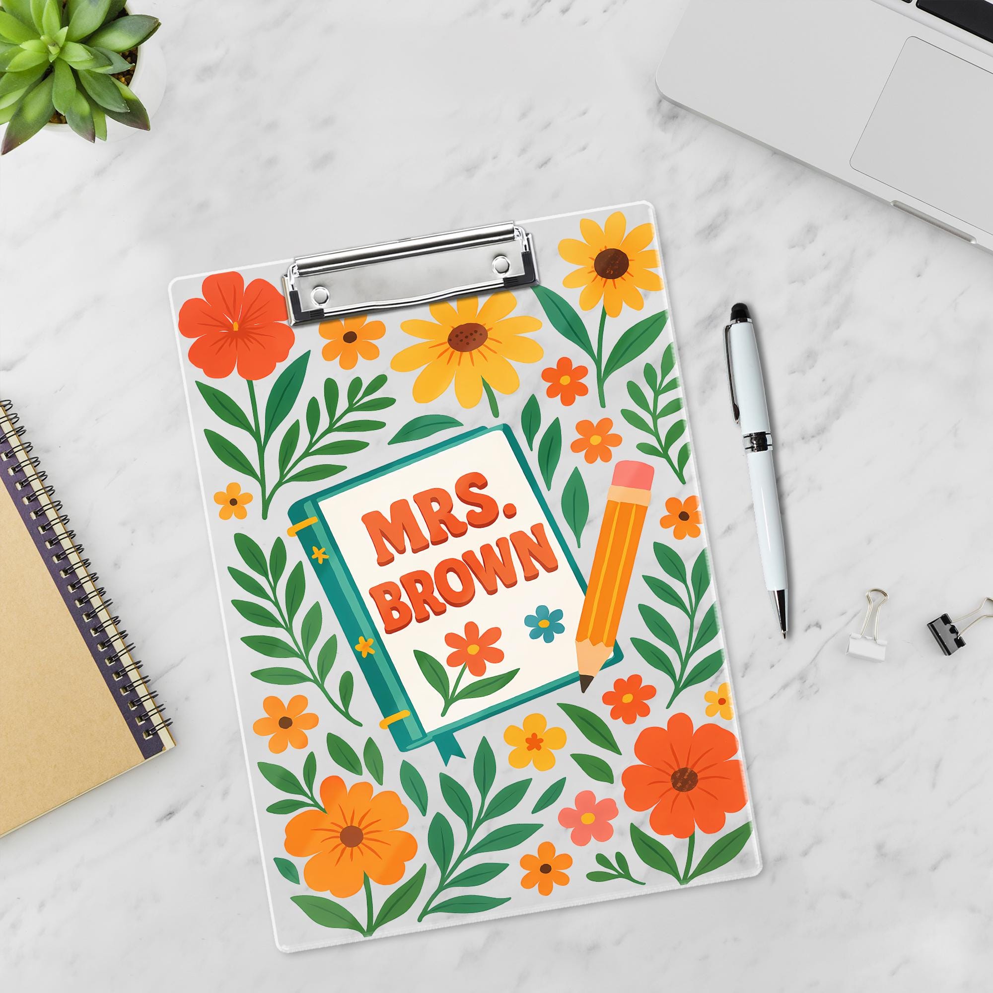Personalized Teacher Gifts, Custom Teacher Clipboard with Name, Teacher Appreciation Gift, Thank You Teacher Gift, Floral Teacher Clipboard