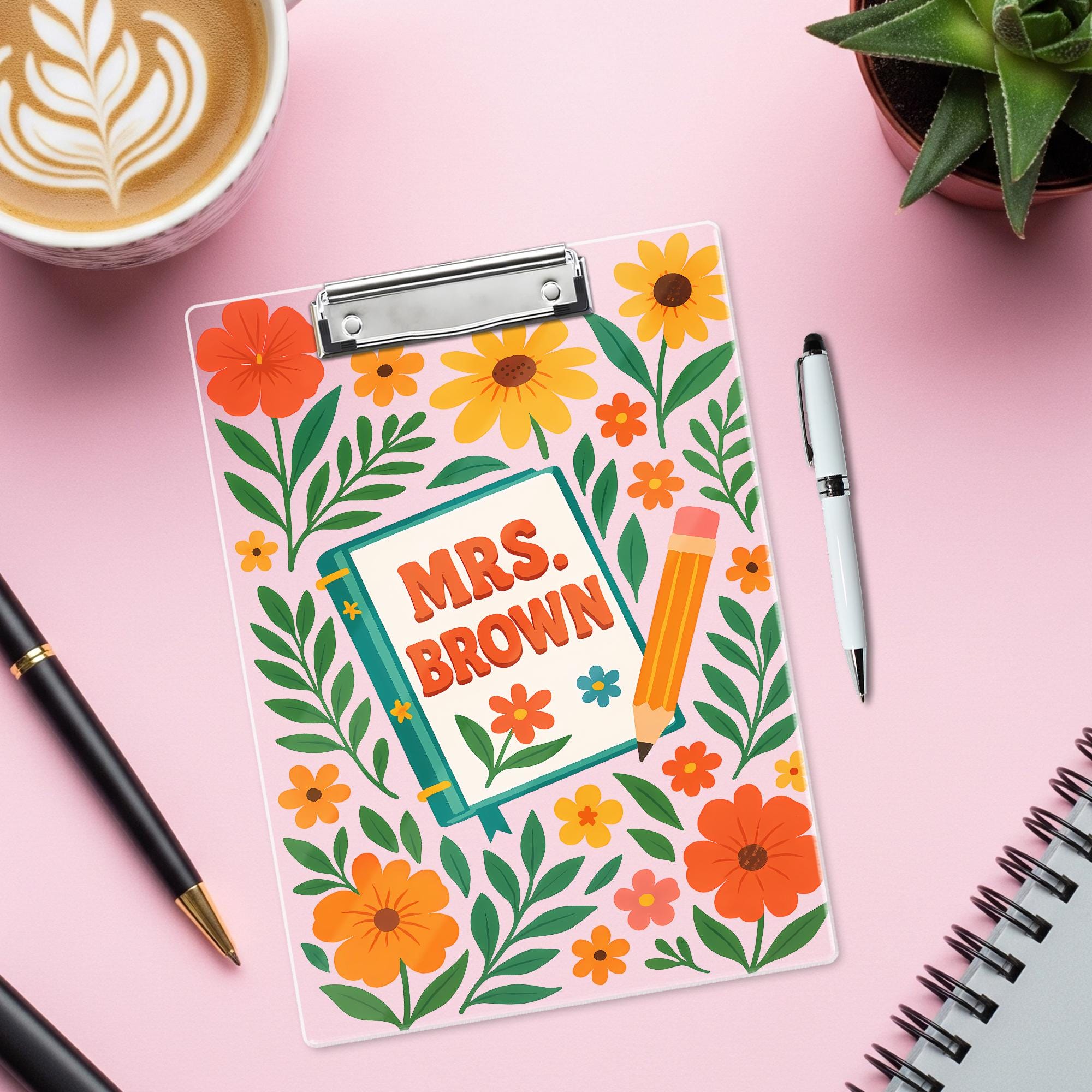 Personalized Teacher Gifts, Custom Teacher Clipboard with Name, Teacher Appreciation Gift, Thank You Teacher Gift, Floral Teacher Clipboard