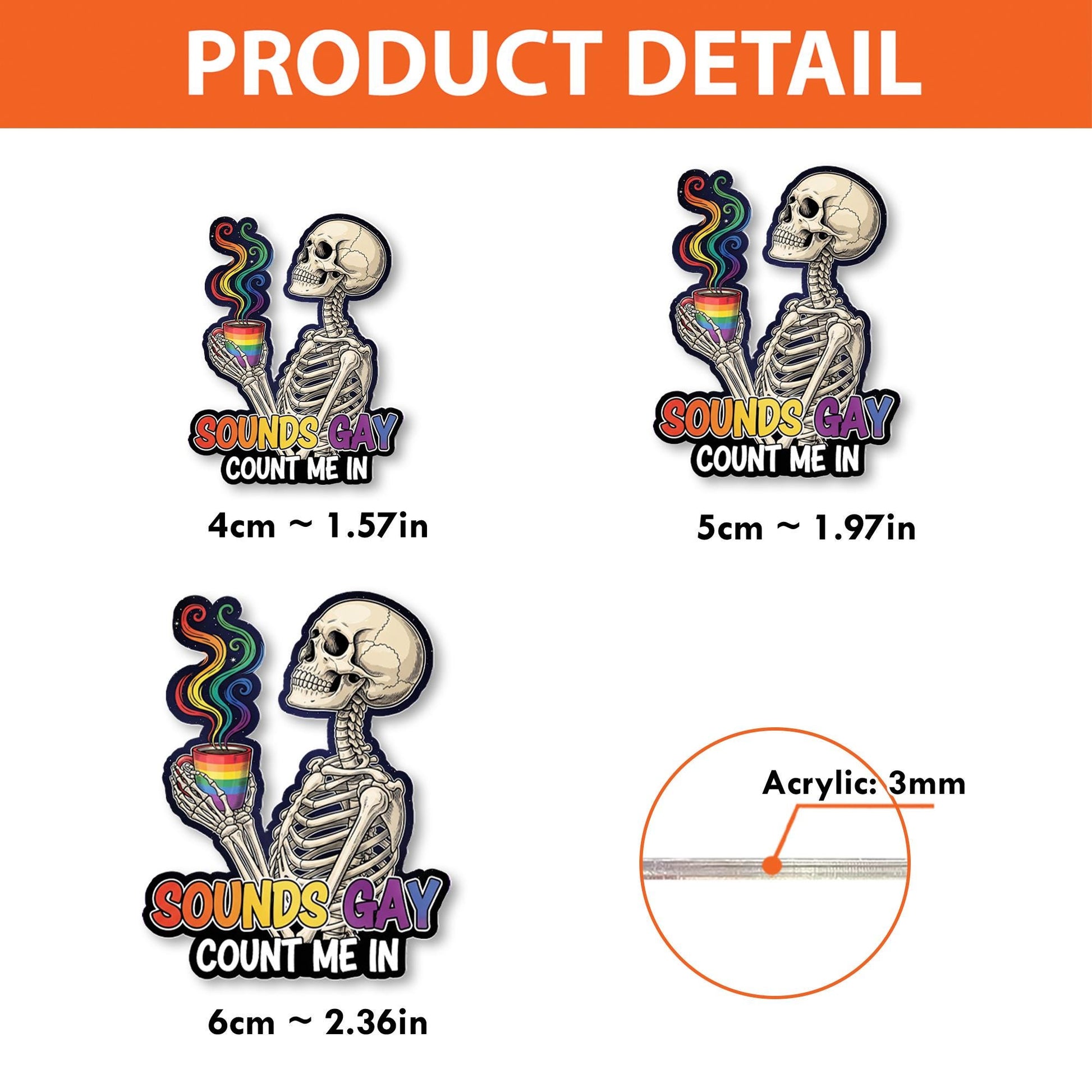 Sounds Gay Count Me In Badge Reel – Funny Skeleton LGBTQ ID Clip – Pride Nurse Gift – Rainbow Retractable Badge Holder for Work
