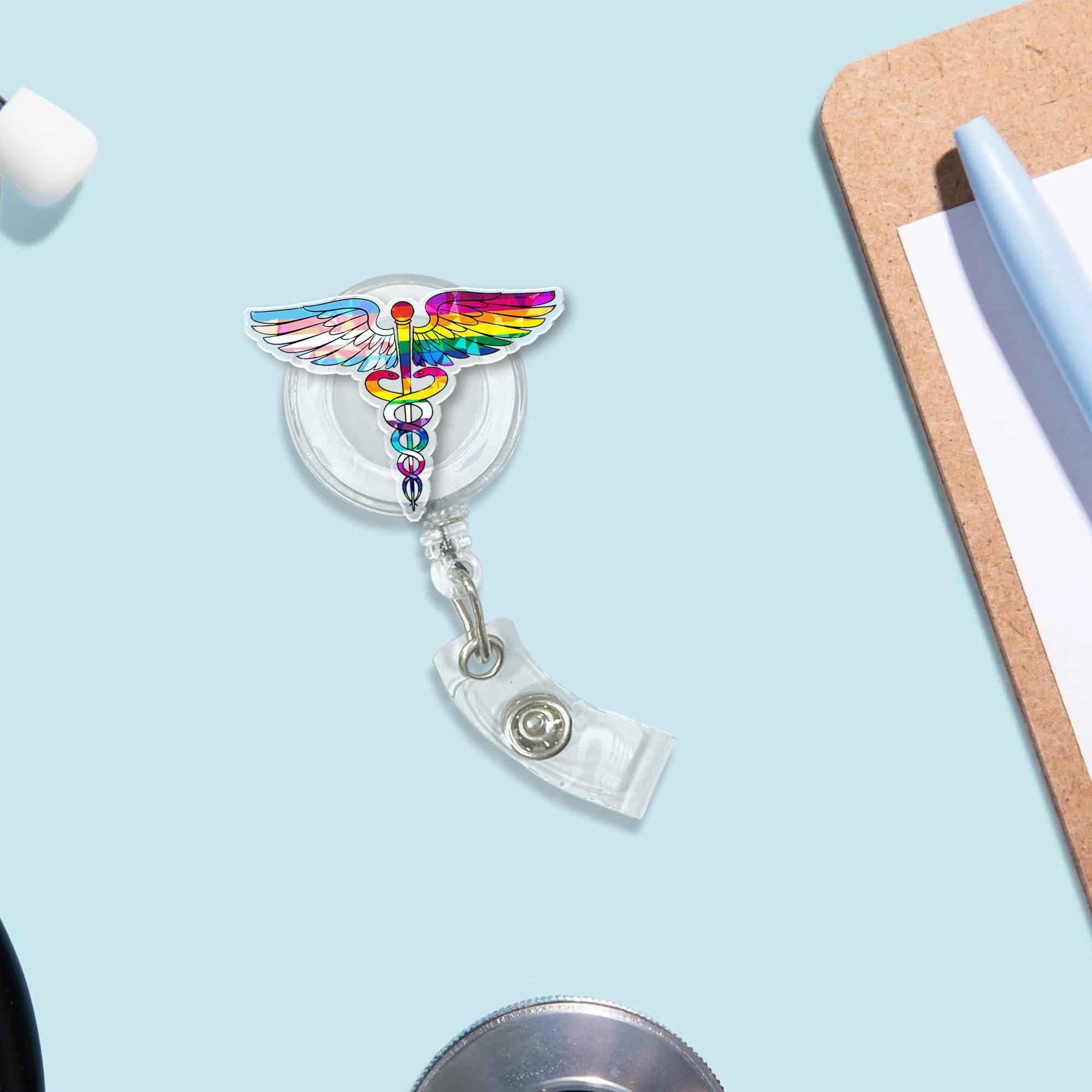 Rainbow Caduceus Badge Reel – LGBTQ Medical Pride ID Clip – Nurse Doctor EMT Gift – Retractable Badge Holder for Healthcare Workers