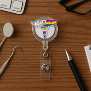 Rainbow Caduceus Badge Reel – LGBTQ Medical Pride ID Clip – Nurse Doctor EMT Gift – Retractable Badge Holder for Healthcare Workers