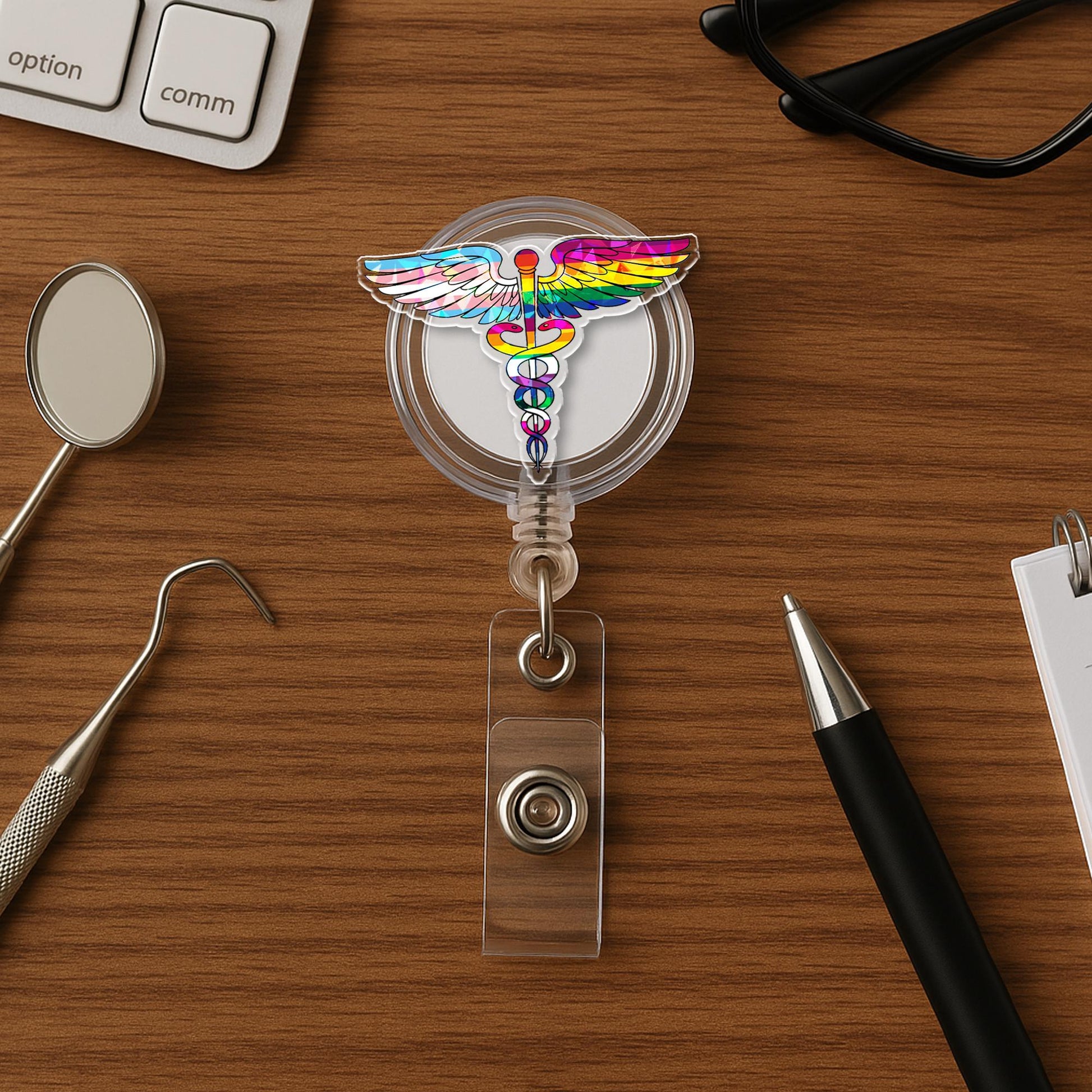 Rainbow Caduceus Badge Reel – LGBTQ Medical Pride ID Clip – Nurse Doctor EMT Gift – Retractable Badge Holder for Healthcare Workers