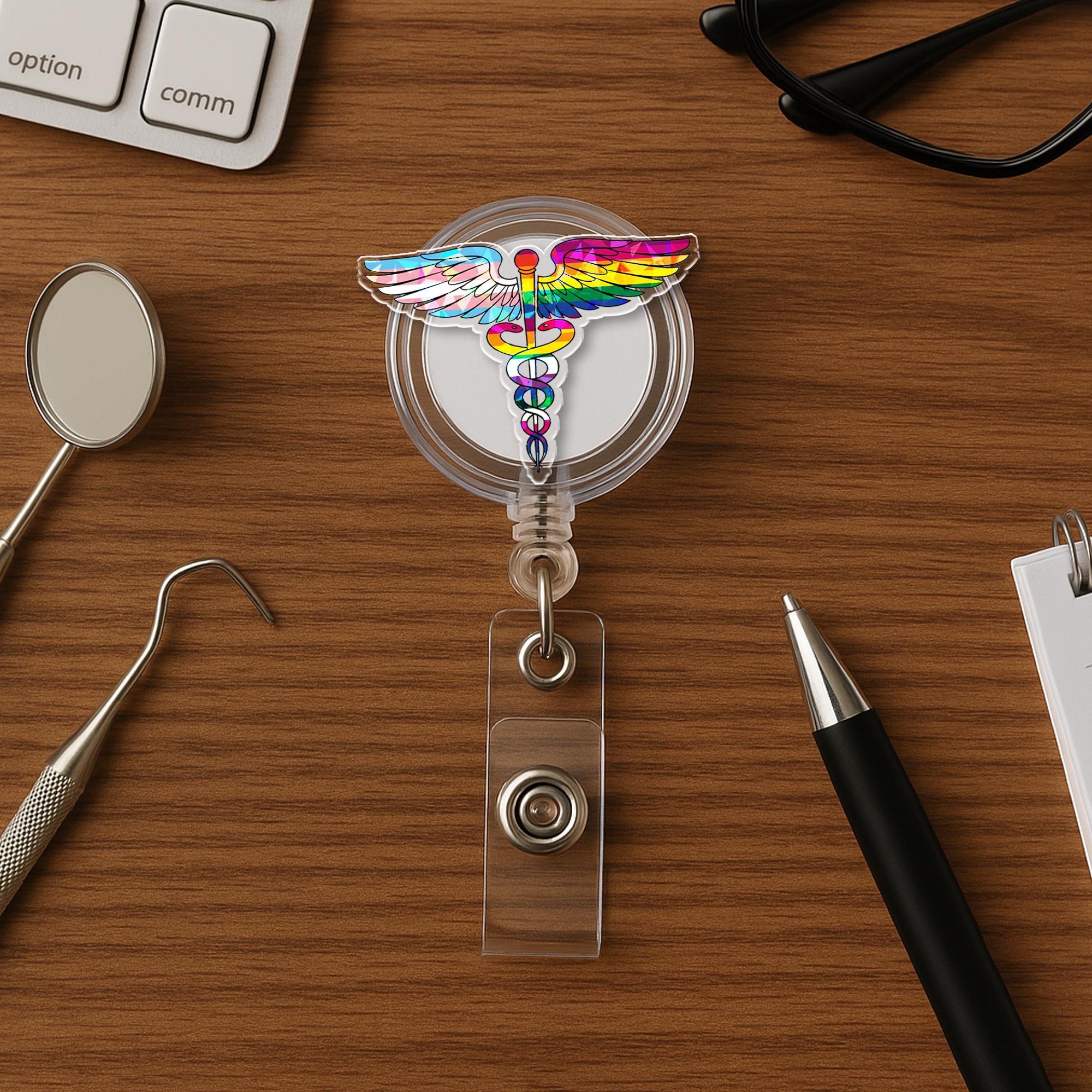 Rainbow Caduceus Badge Reel – LGBTQ Medical Pride ID Clip – Nurse Doctor EMT Gift – Retractable Badge Holder for Healthcare Workers