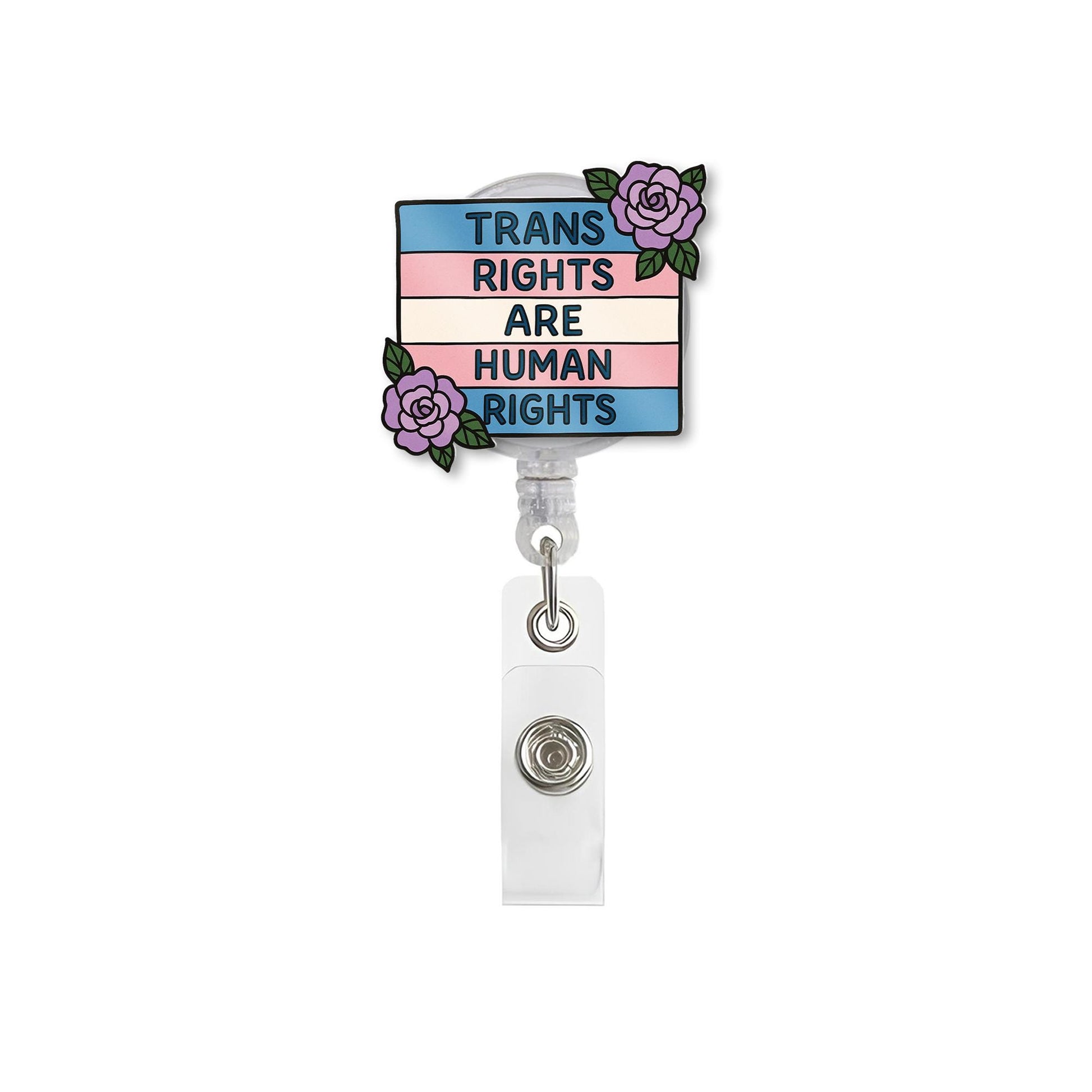 Trans Rights Are Human Rights Badge Reel – LGBTQ ID Clip with Flowers – Pride Nurse Gift – Retractable Badge Holder for Allies