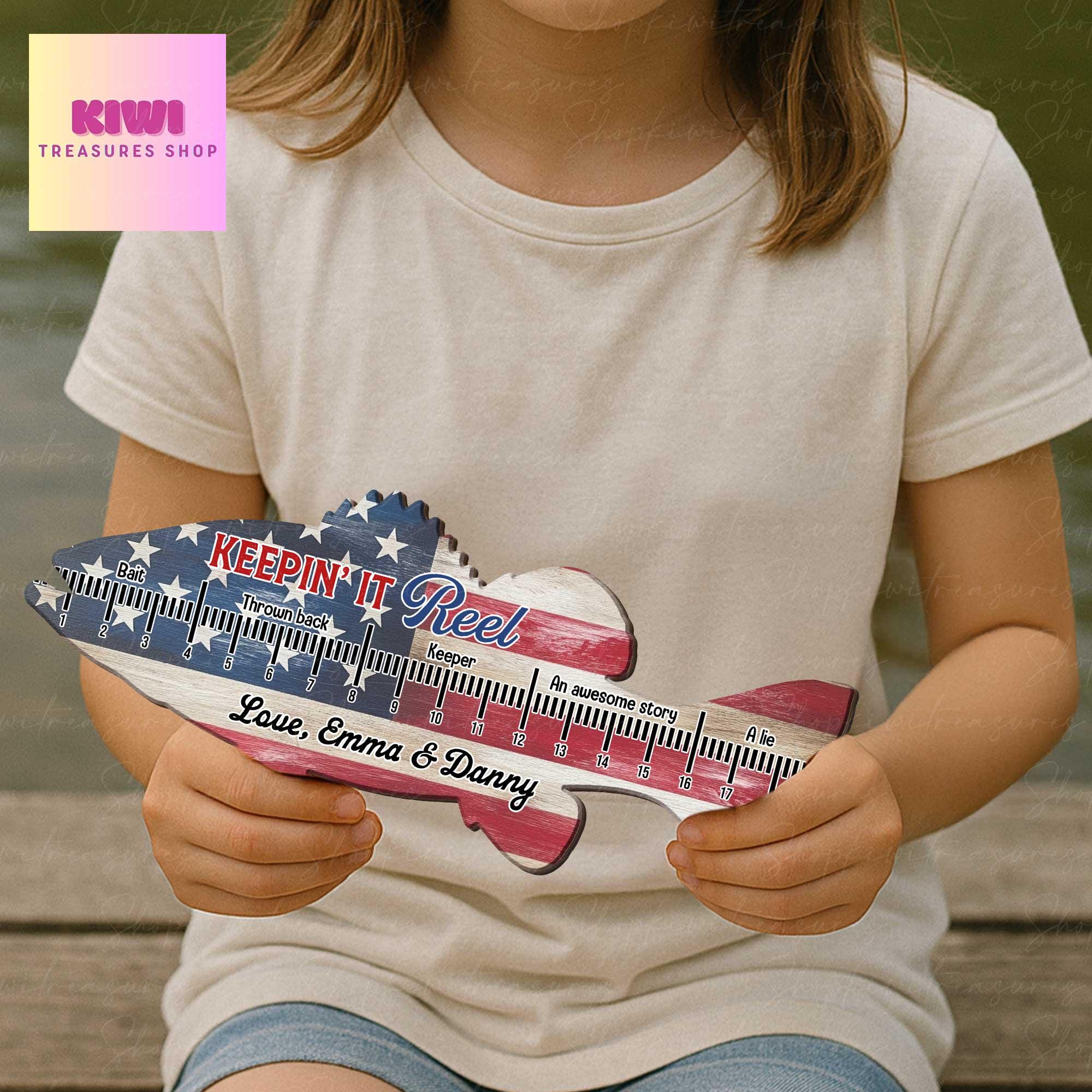 Personalized Fish Keep it Reel Ruler – Funny Fishing Gift for Dad Grandpa – 4th of July Fisherman Decor – Custom Kids Gift for Fishermen