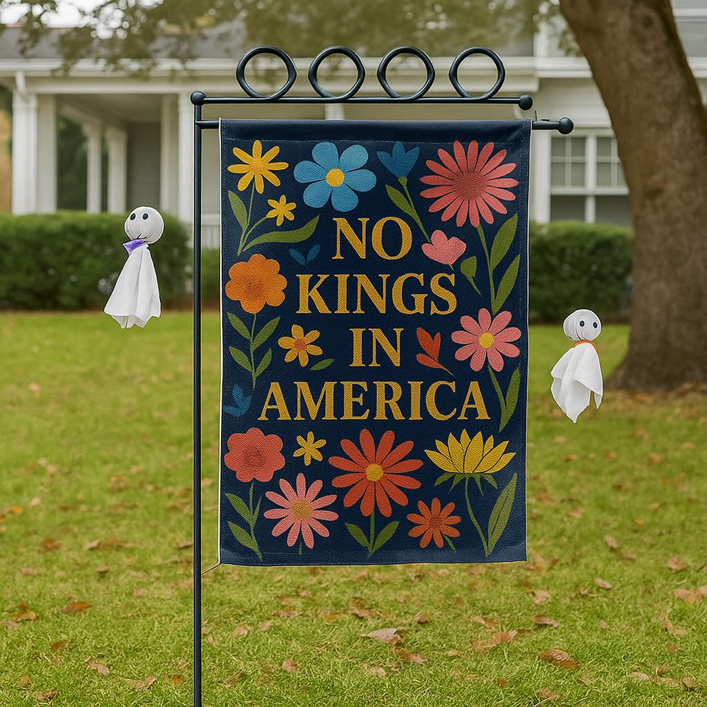 No Kings in America Garden Flag, Funny Patriotic 4th of July Yard Decor, Anti-Monarchy Independence Day Outdoor Banner