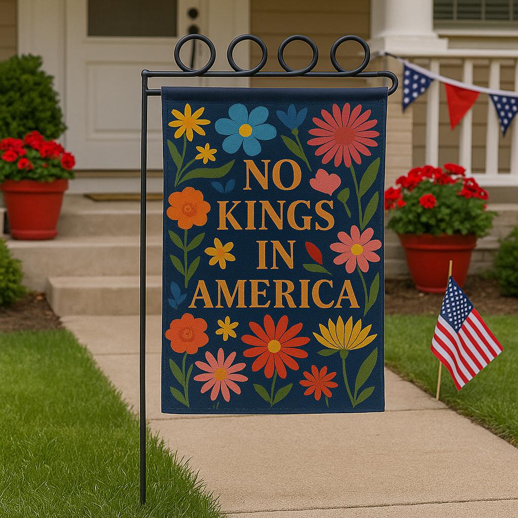 No Kings in America Garden Flag, Funny Patriotic 4th of July Yard Decor, Anti-Monarchy Independence Day Outdoor Banner