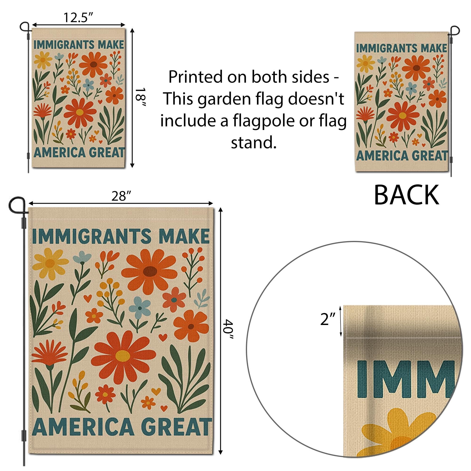 Immigrants Make America Great Garden Flag, Floral Yard Decor, Patriotic Garden Banner, Summer Outdoor Sign, Inclusive Lawn Decoration