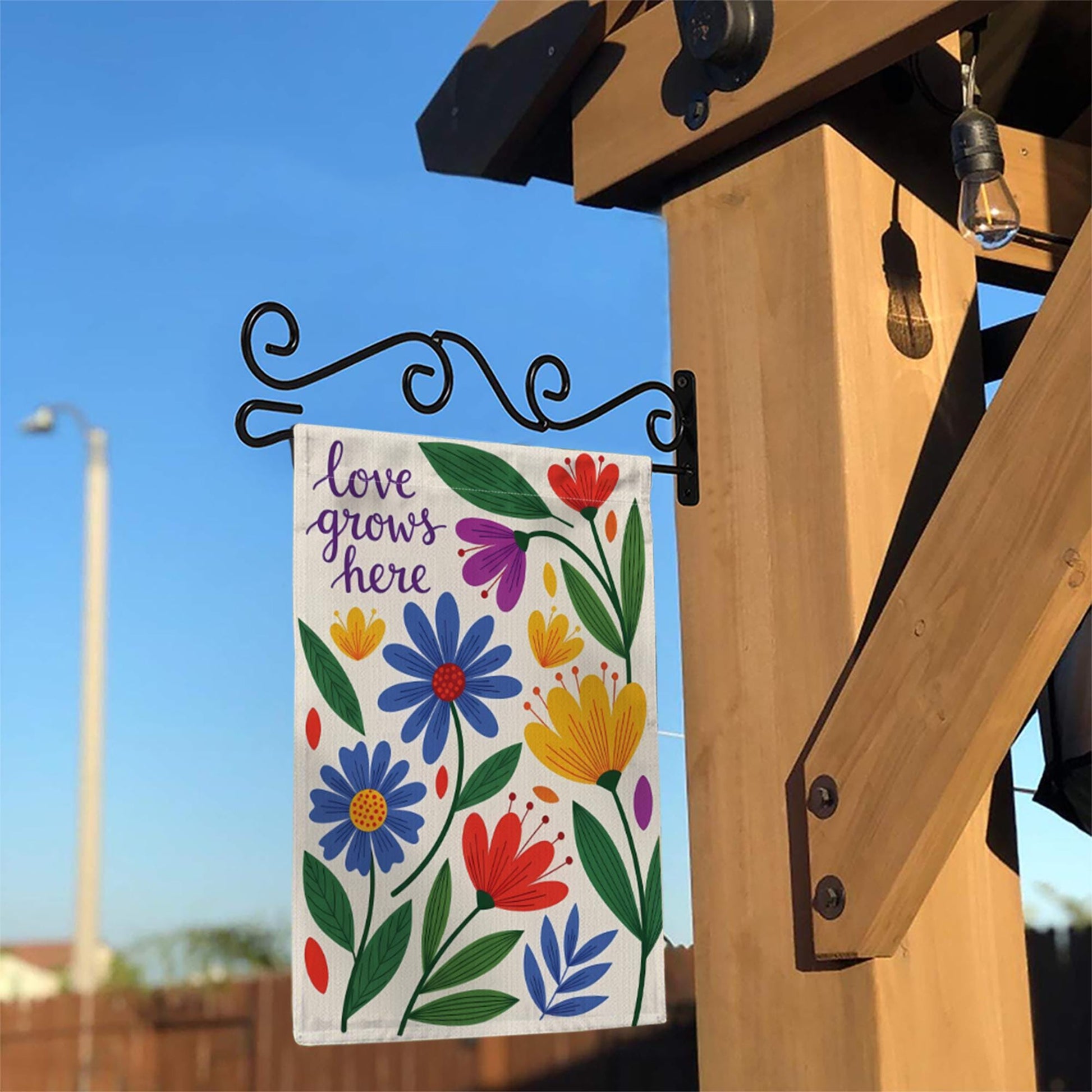 Colorful Floral Garden Flag, Love Grows Here Outdoor Decor, Spring Summer Yard Banner, Double Sided Welcome Flag for Garden Stake
