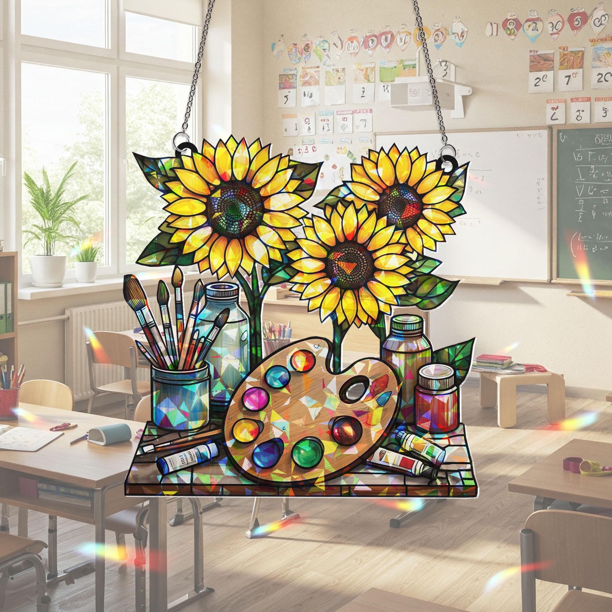 Art Palette Window Hanging, Sunflower Window Hanging, Art Teacher Suncatcher, Classroom Decor, Classroom Artist Teacher Appreciation