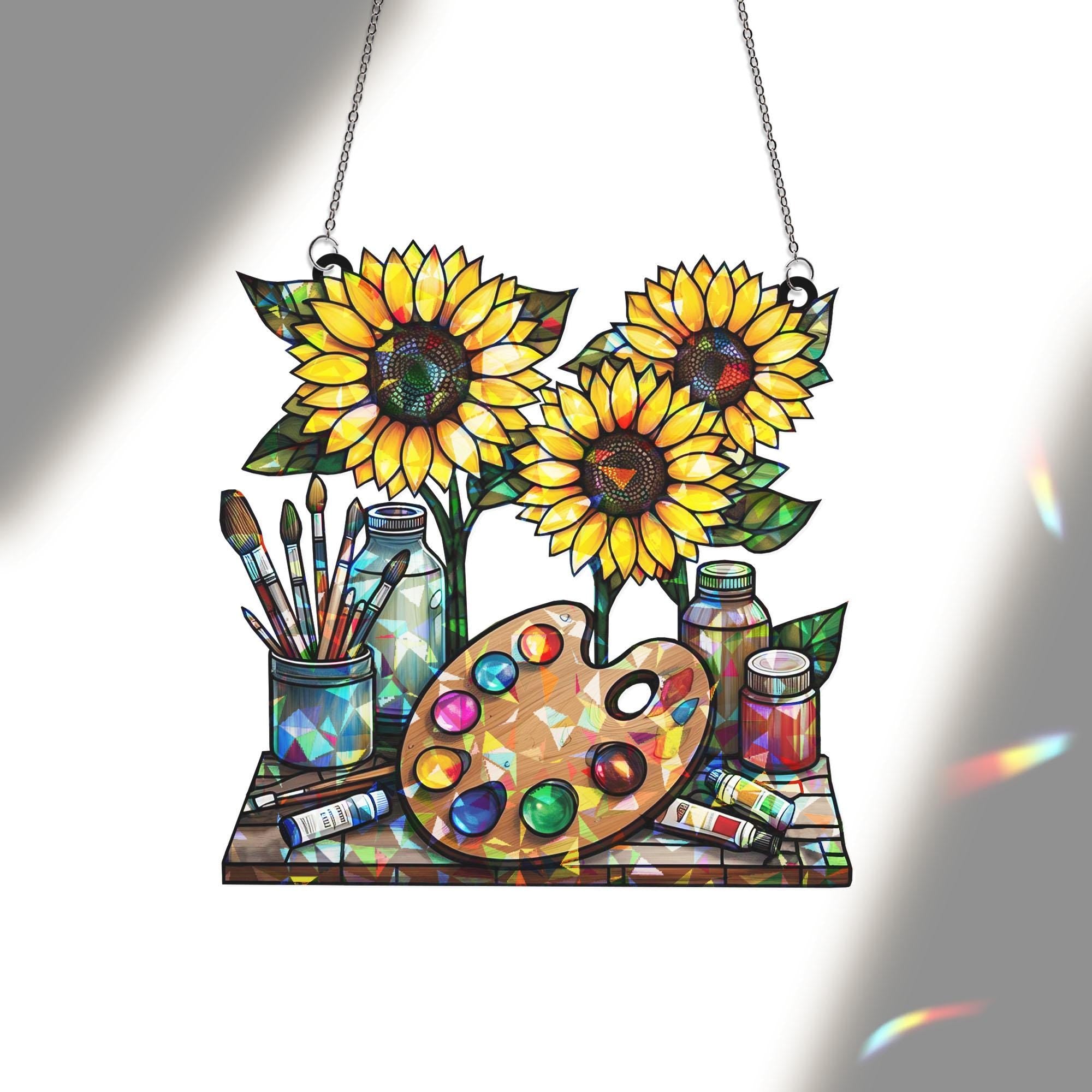 Art Palette Window Hanging, Sunflower Window Hanging, Art Teacher Suncatcher, Classroom Decor, Classroom Artist Teacher Appreciation