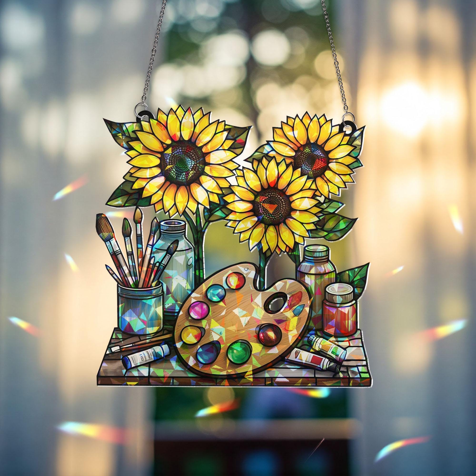 Art Palette Window Hanging, Sunflower Window Hanging, Art Teacher Suncatcher, Classroom Decor, Classroom Artist Teacher Appreciation