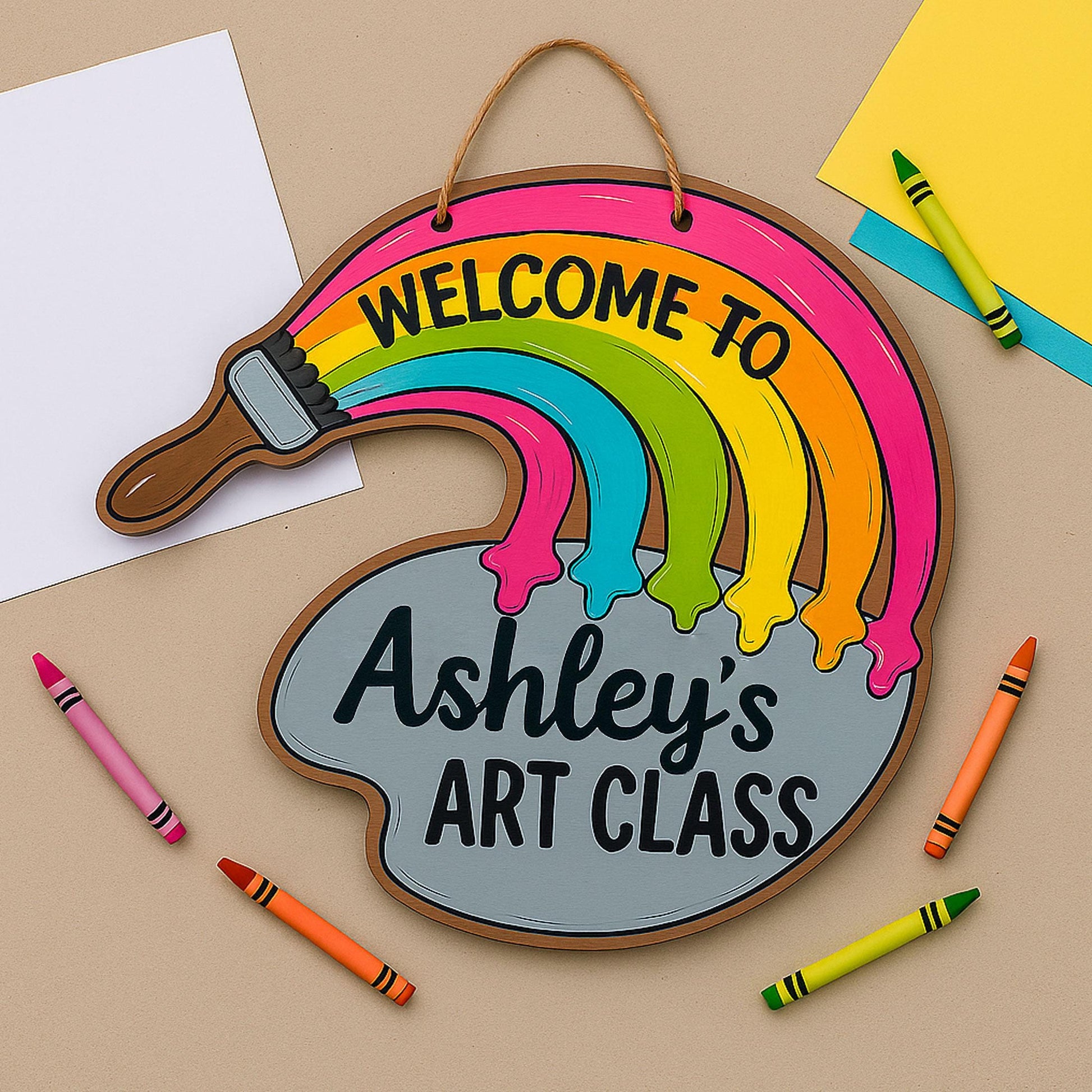 Personalized Art Teacher Sign for Classroom, Custom Welcome to Art Class Door Hanger, Wooden Palette Art Room Decor, Teacher Gift Idea
