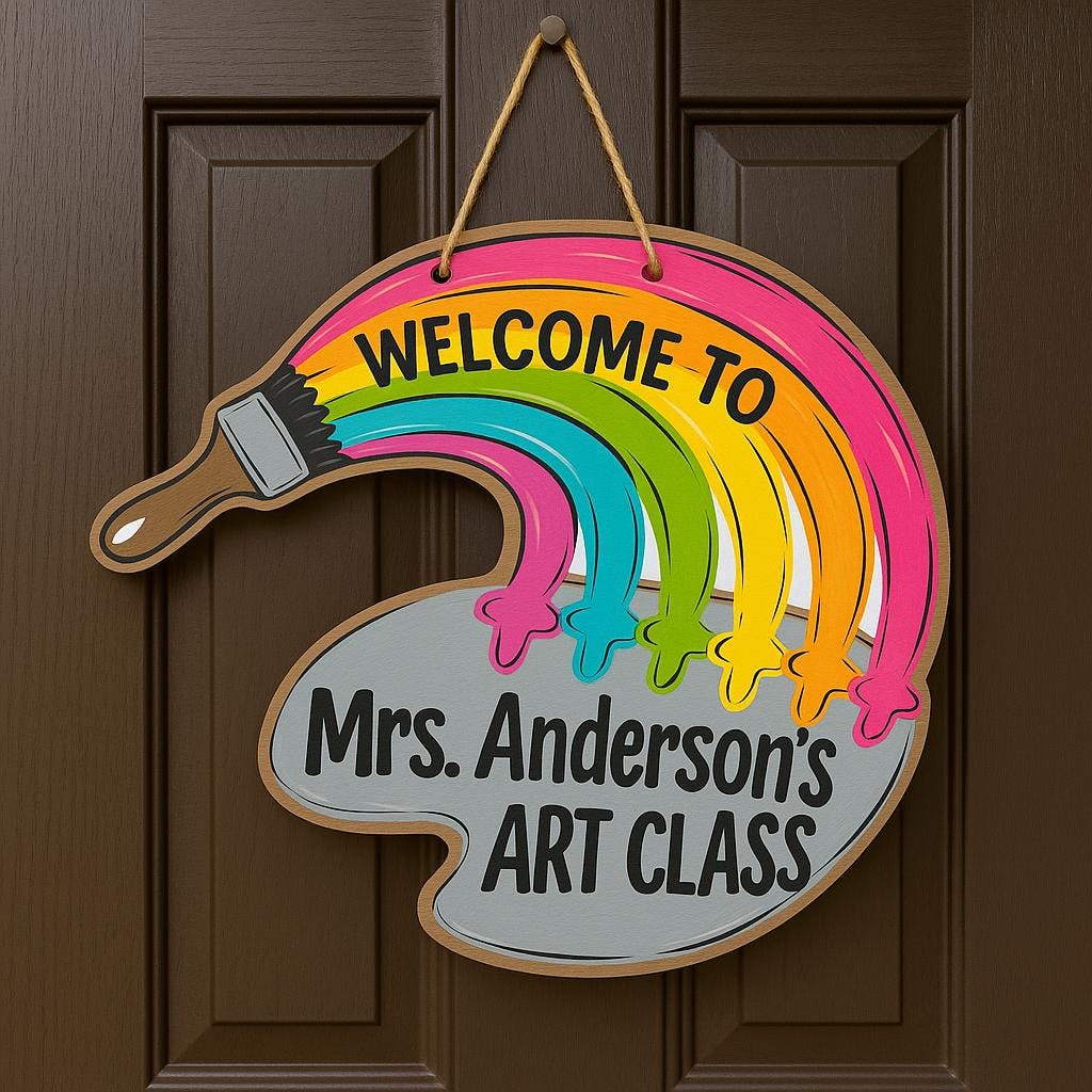 Personalized Art Teacher Sign for Classroom, Custom Welcome to Art Class Door Hanger, Wooden Palette Art Room Decor, Teacher Gift Idea