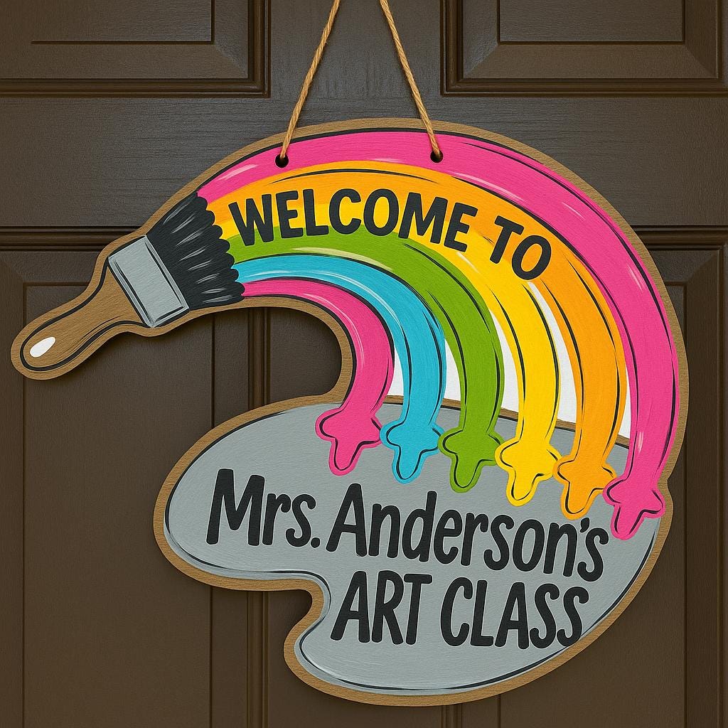 Personalized Art Teacher Sign for Classroom, Custom Welcome to Art Class Door Hanger, Wooden Palette Art Room Decor, Teacher Gift Idea