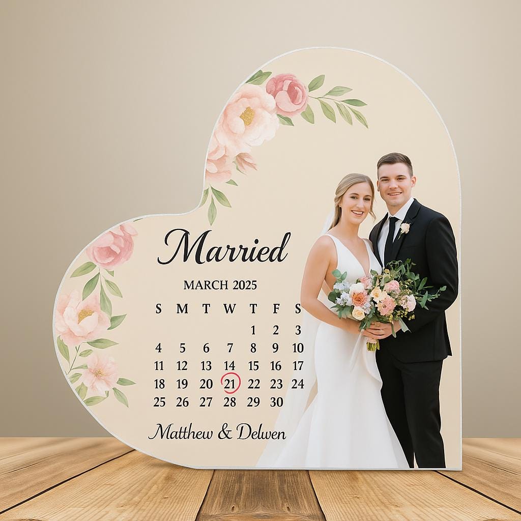 Personalized Wedding Gift, Married Calendar Acrylic Plaque, Wedding Gift for Couple, Married Plaque Gift for Couple, Wedding Keepsake Gift