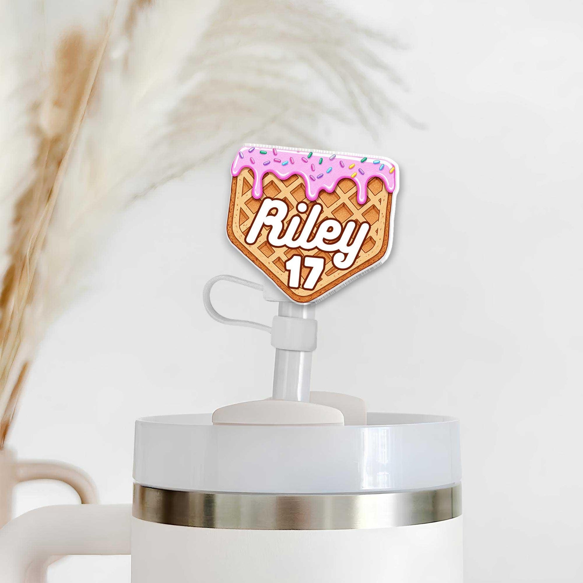 Custom Waffle Badge Reel, Personalized Name ID Holder with Sprinkles, Cute Foodie Gift for Nurse, Teacher, RN, Retractable Lanyard