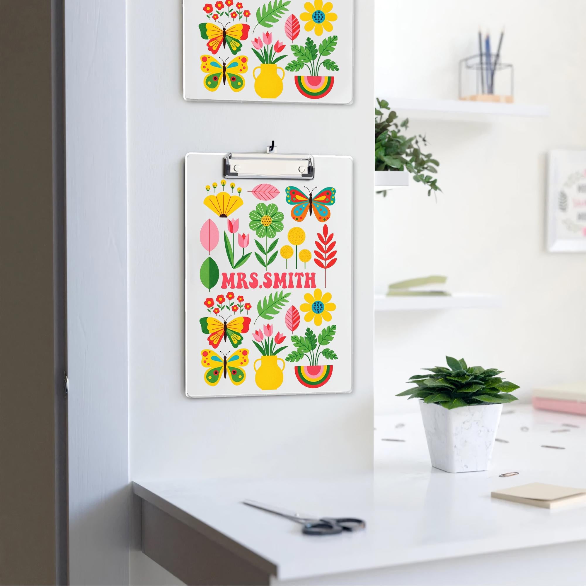 Personalized Teacher Clipboard, Floral Butterfly Custom Clipboard, Cute Office Gift, Back to School Teacher Supplies, Name Clipboard