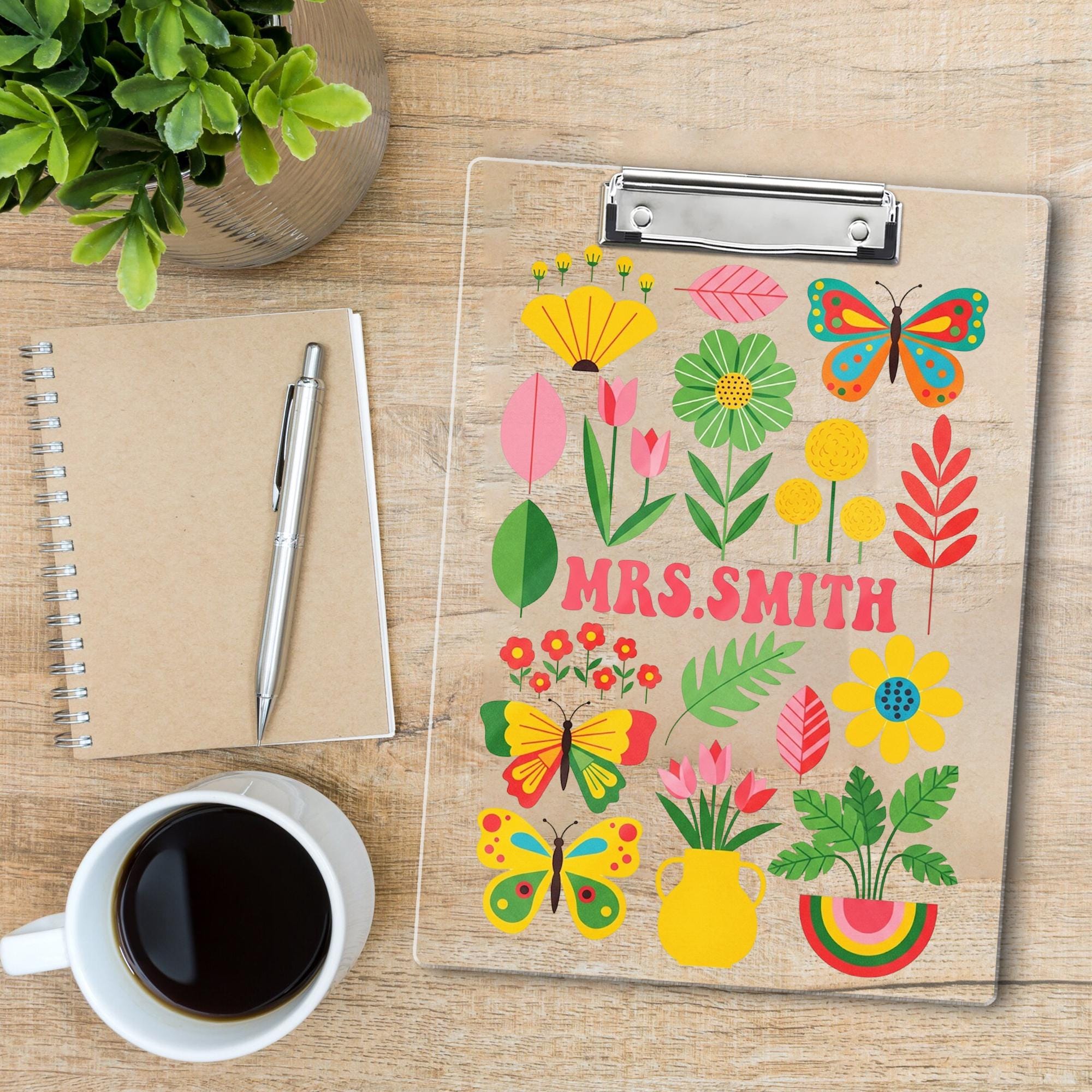 Personalized Teacher Clipboard, Floral Butterfly Custom Clipboard, Cute Office Gift, Back to School Teacher Supplies, Name Clipboard